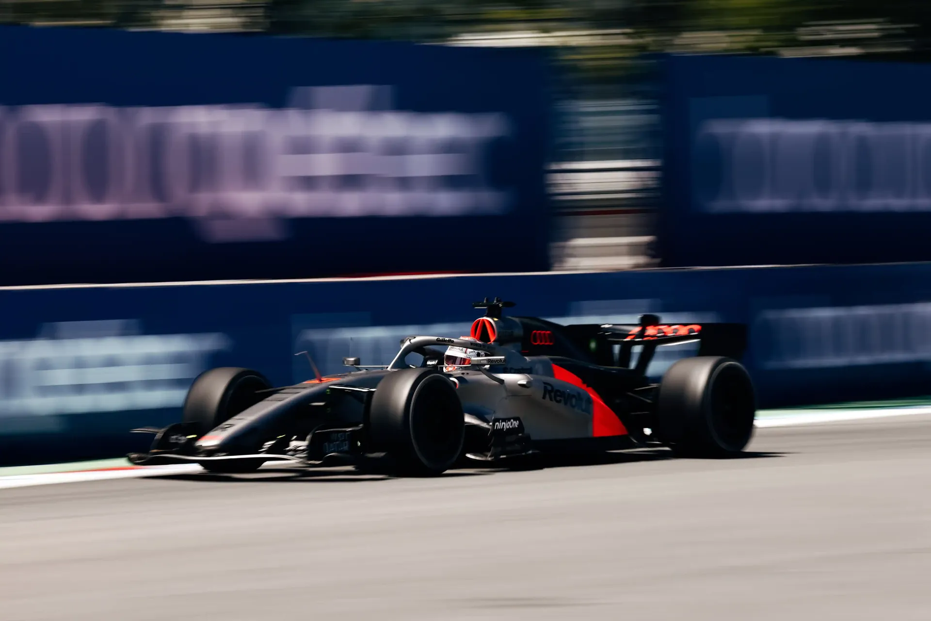 Side view of the Audi Revolut F1® Team car R26 at the Canada Grand Prix 2026