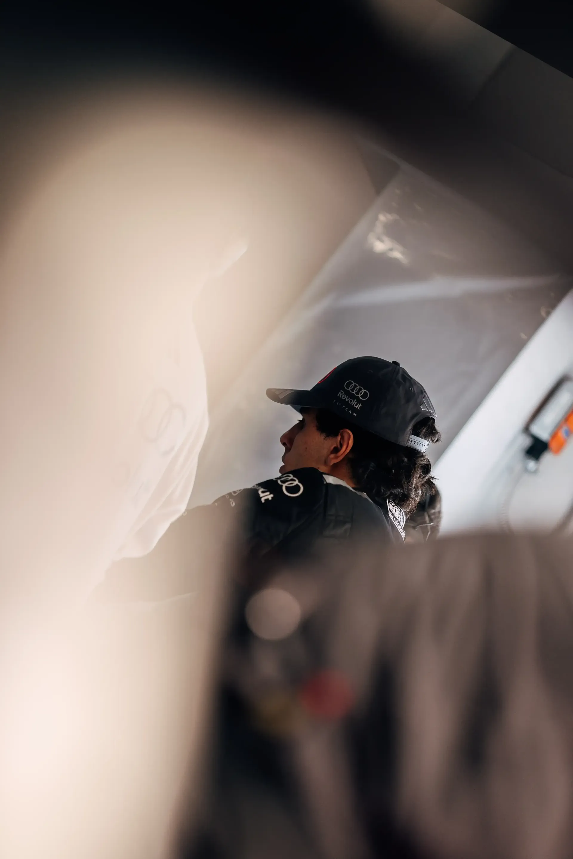 Back shot of Gabriel Bortoleto driver at the Audi Revolut F1® Team inside the garage at the Canada Grand Prix 2026