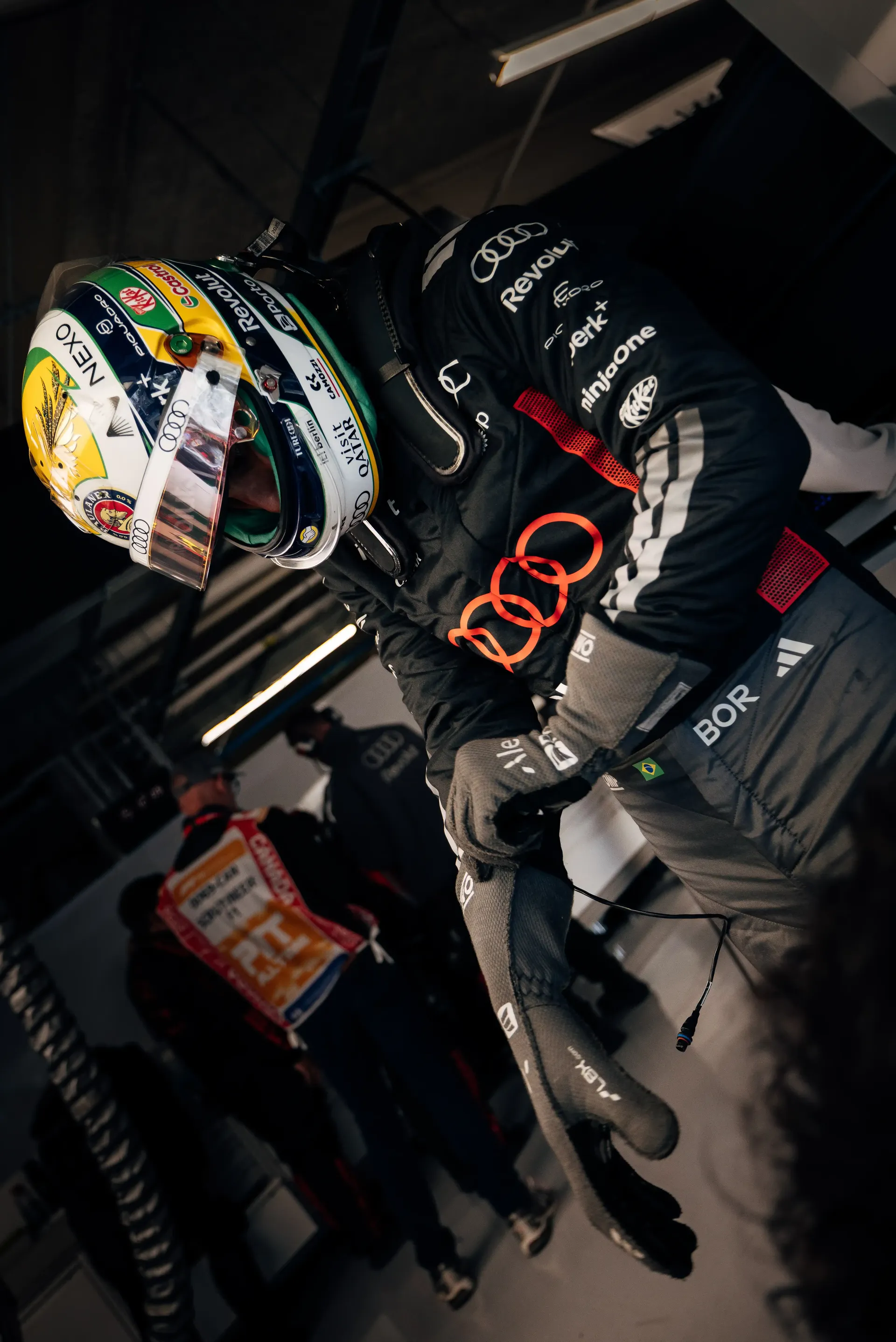 Close up of Gabriel Bortoleto driver at the Audi Revolut F1® Team inside the garage at the Canada Grand Prix 2026