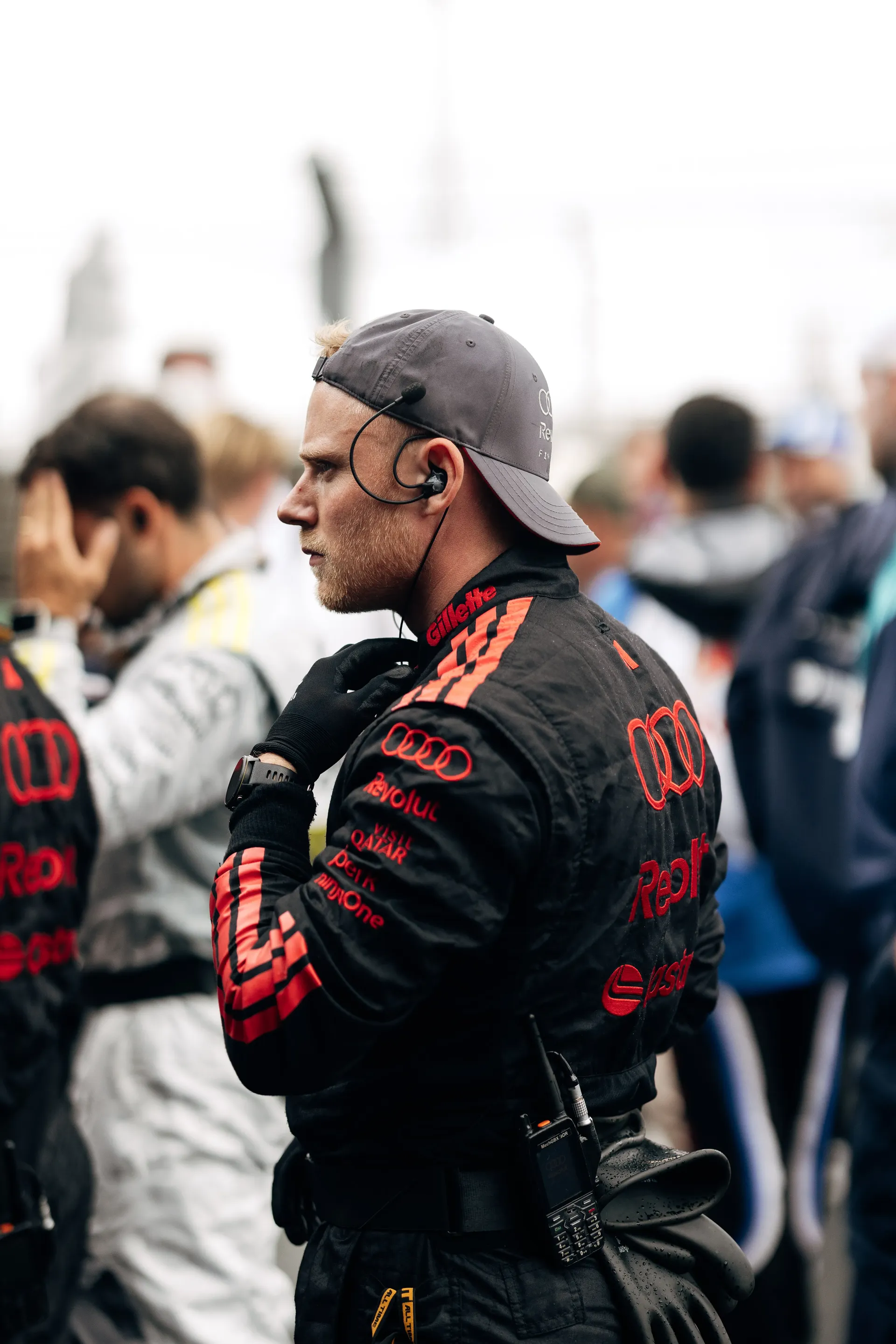 Audi Revolut F1® Team mechanic watches preparations on the Dutch Grand Prix grid.