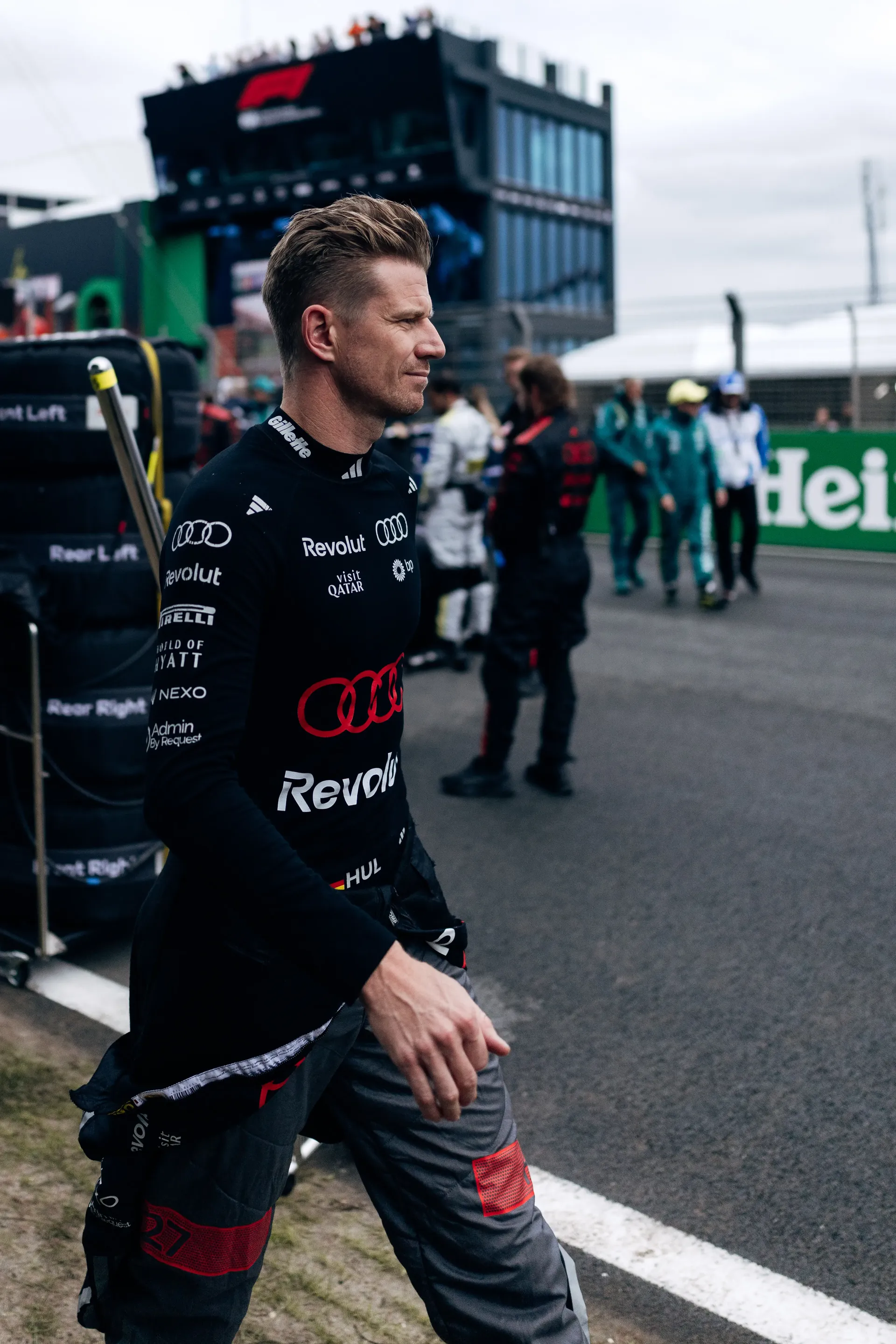 Audi Revolut F1® Team driver nico Hulkenberg walks through the paddock ahead of the Dutch Grand Prix.