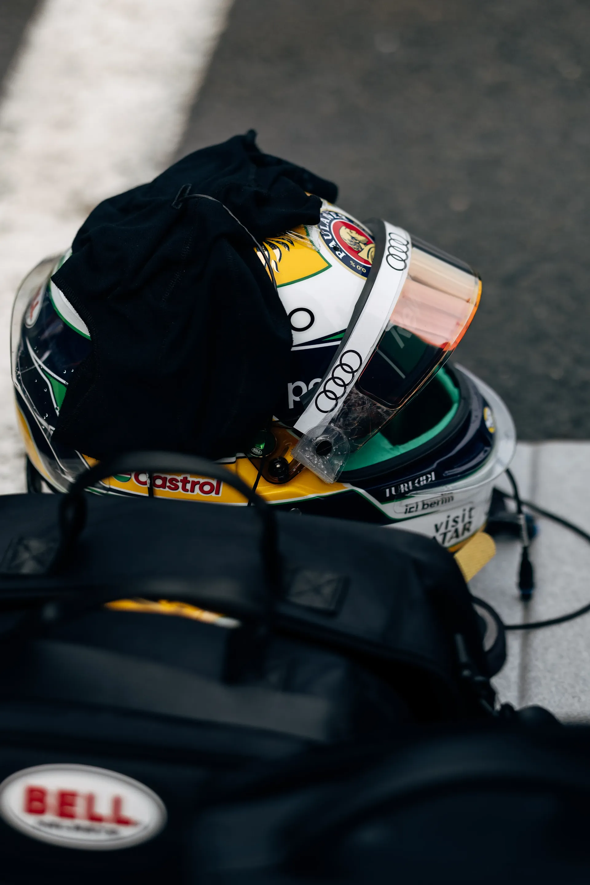 Close-up of Audi Revolut F1® Team driver Gabriel Bortoletos helmet on the Dutch Grand Prix grid.