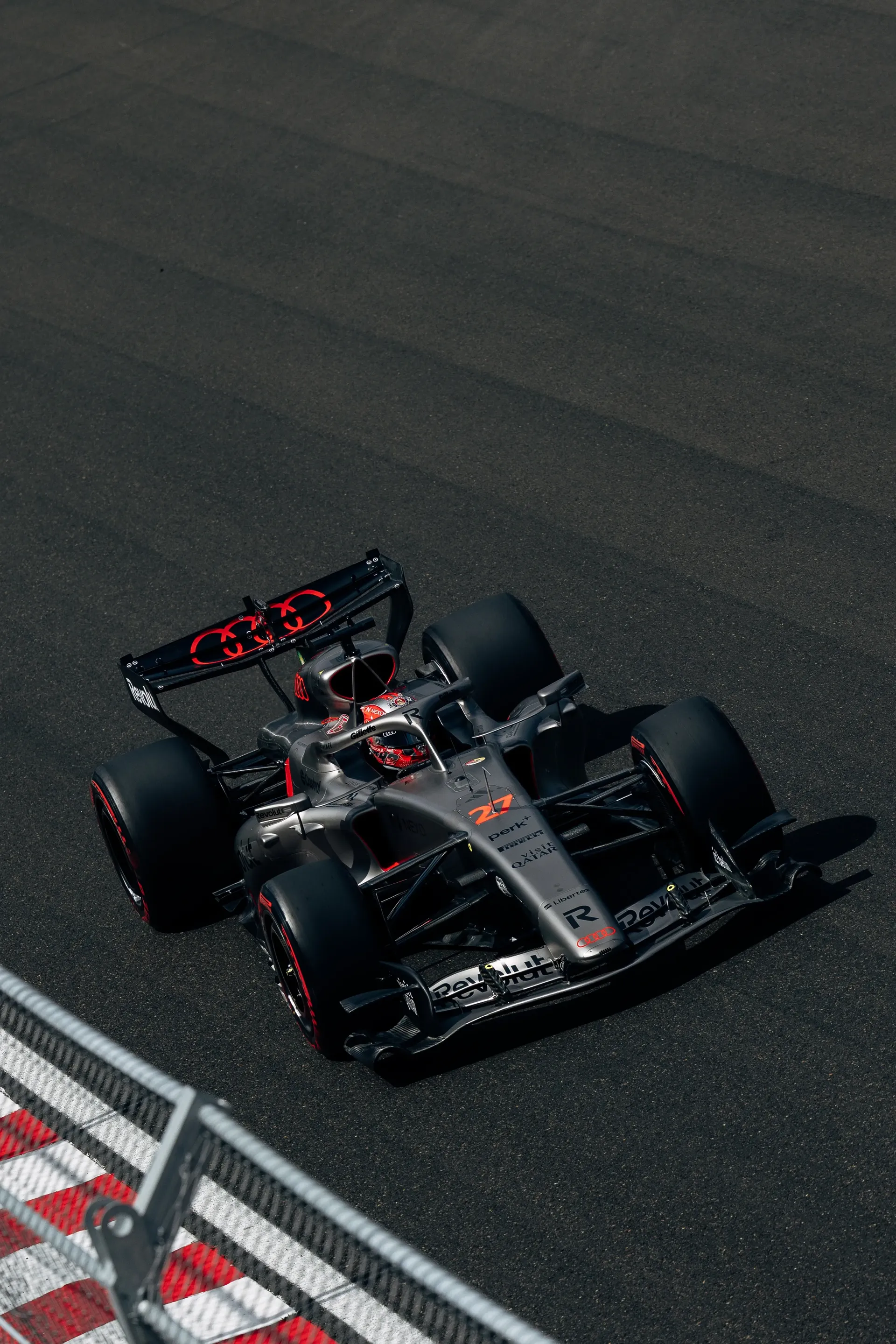 Audi Revolut F1® Team driver Nico Hulkenberg passing by in the Audi R26 on the race track at the Hungarian GP 2026 during fp2