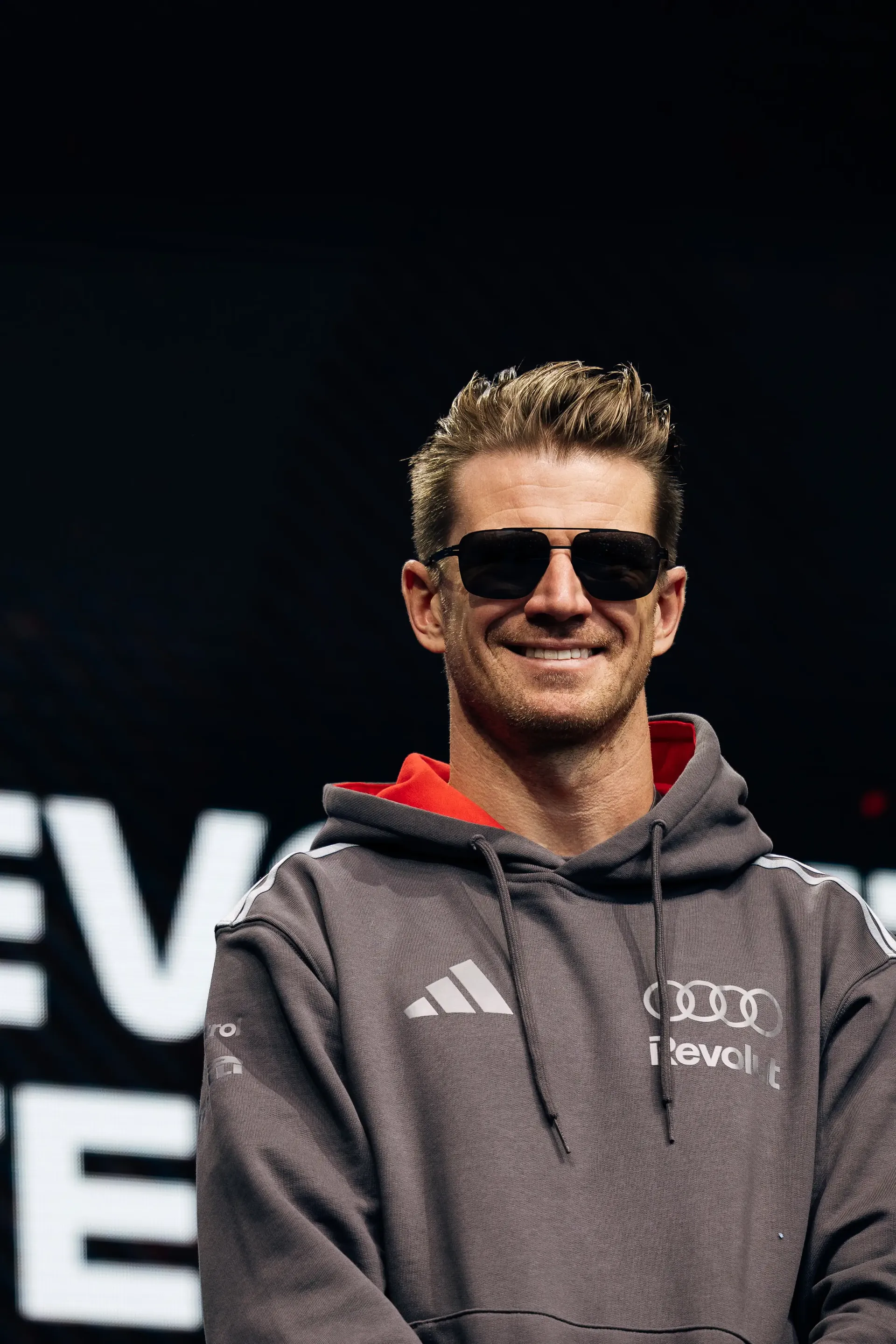 Audi Revolut F1® Team driver Nico Hulkenberg on stage at the Formula 1® Fan Forum in Budapest.