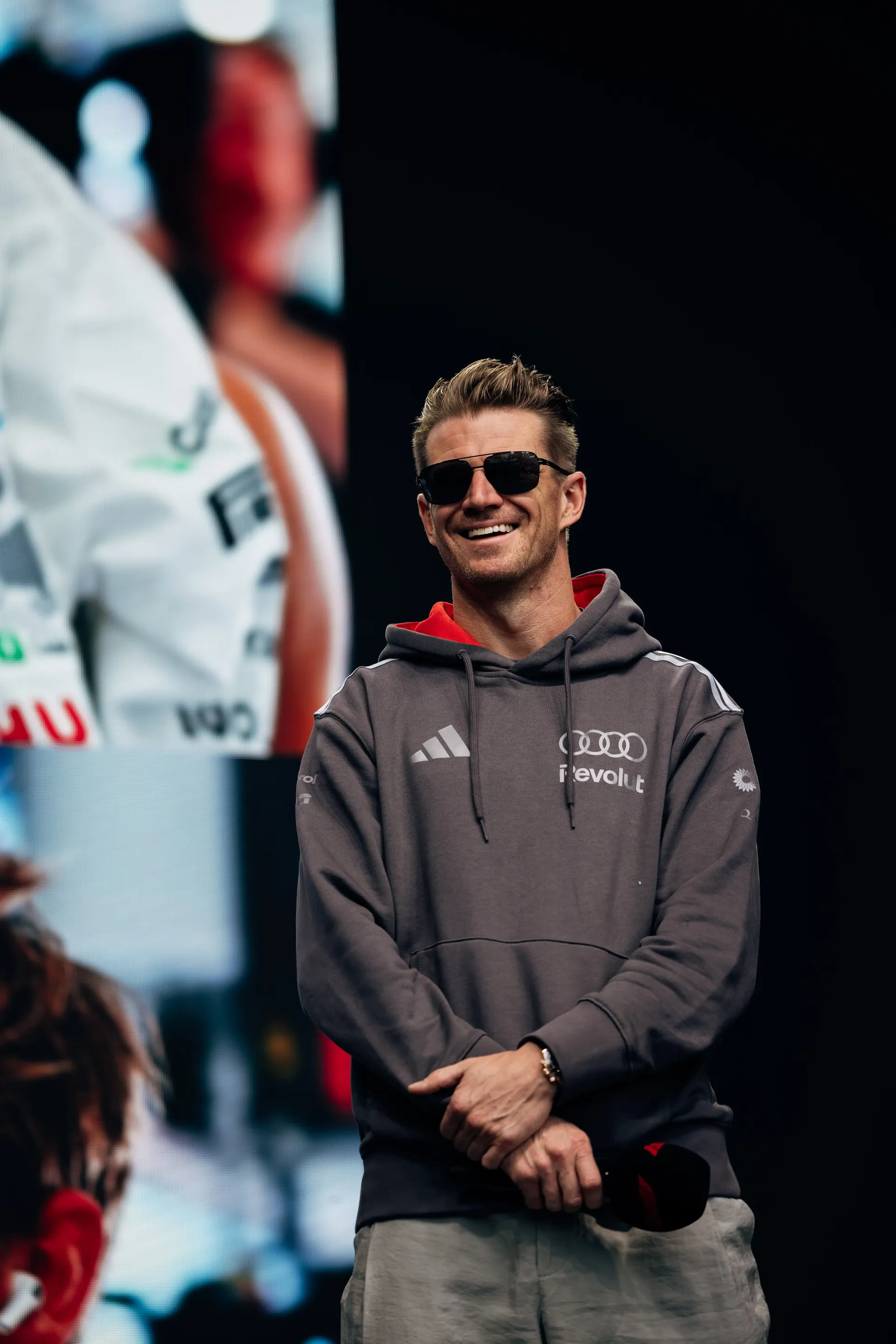 Audi Revolut F1® Team driver Nico Hulkenberg on stage at the Formula 1® Fan Forum in Budapest.