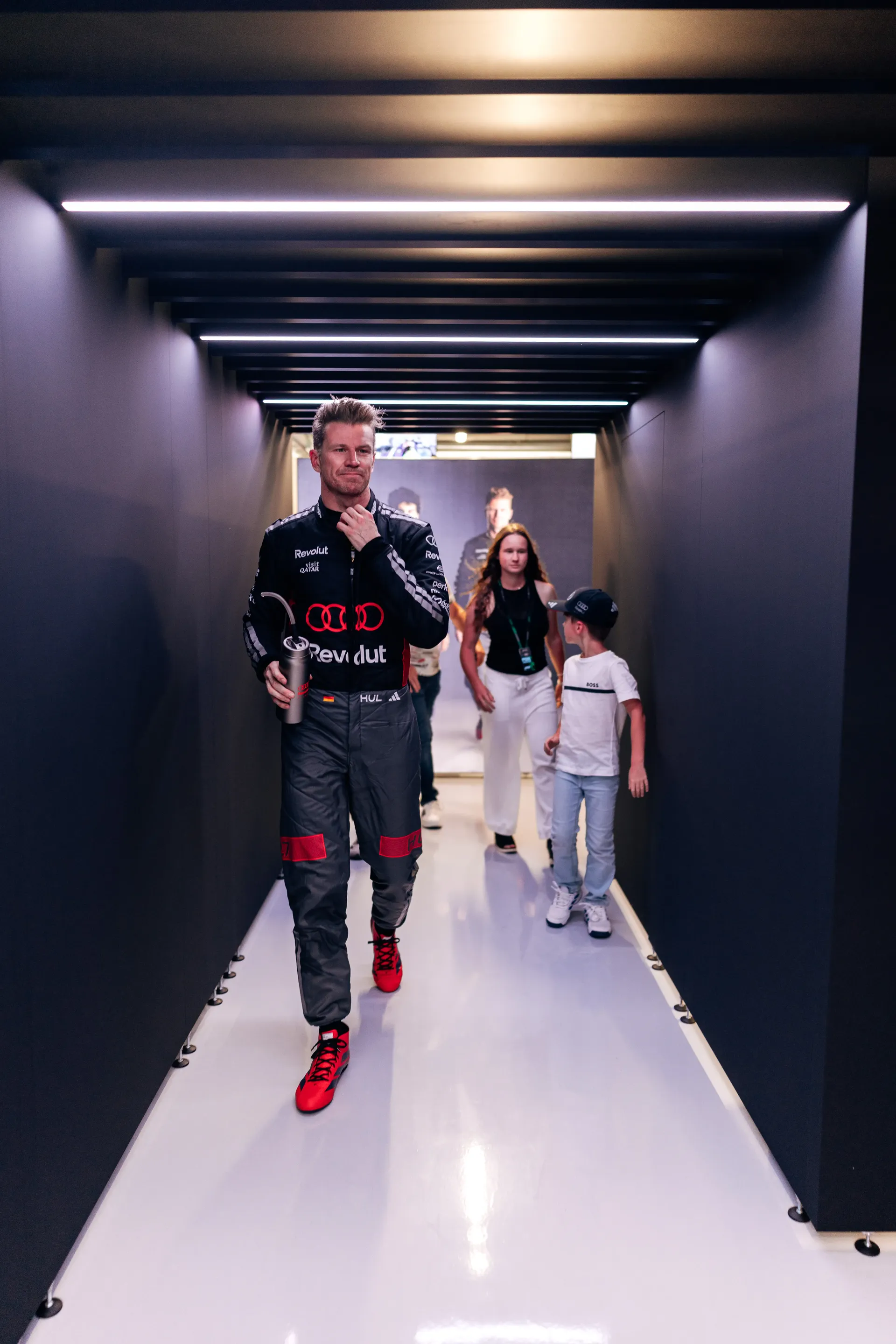 Audi Revolut F1® Team driver Nico Hulkenberg walks through the paddock tunnel at the Hungaroring ahead of FP2.