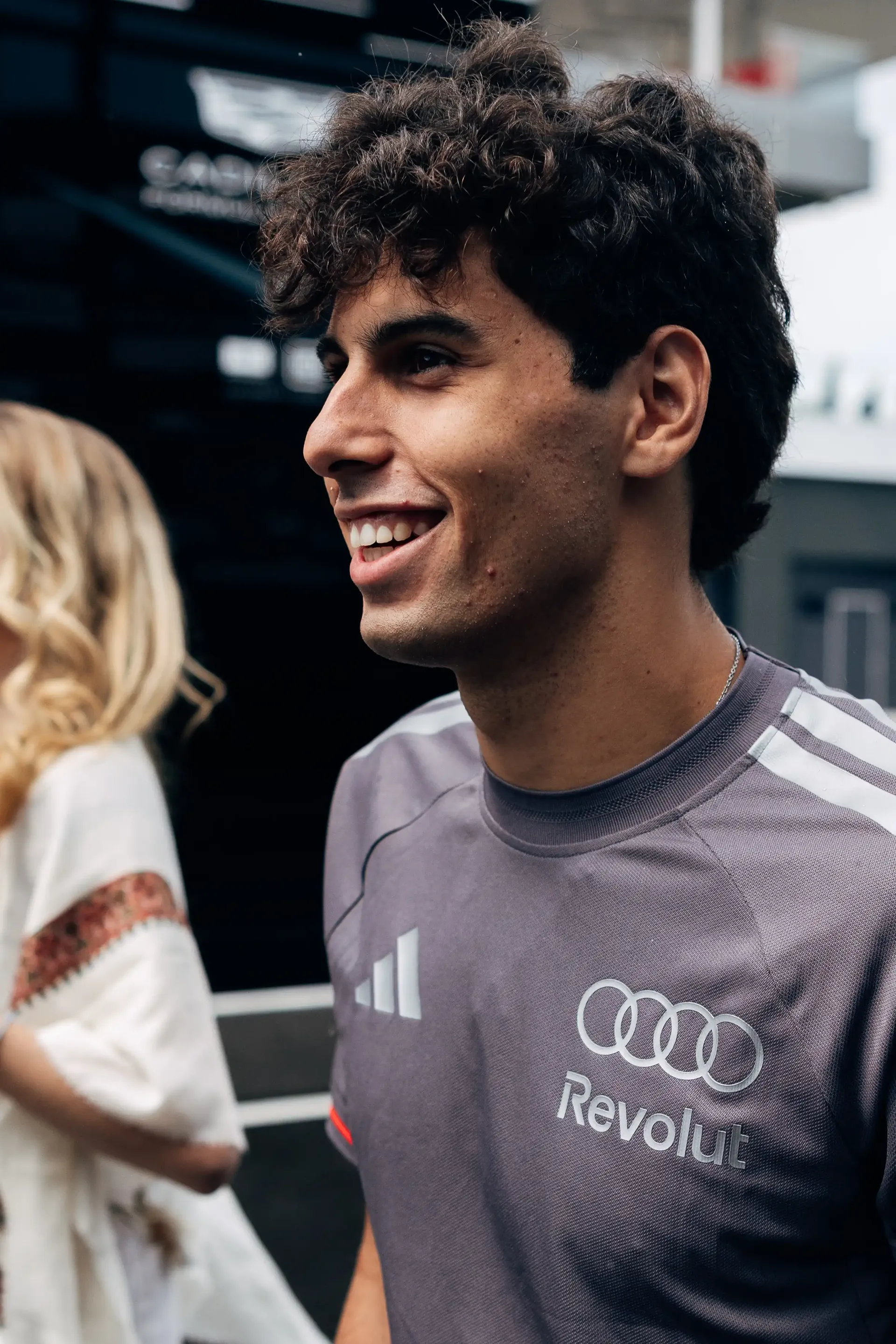 Audi Revolut F1® Team driver Gabriel Bortoleto arrives at the Hungaroring ahead of the Hungarian Grand Prix weekend.