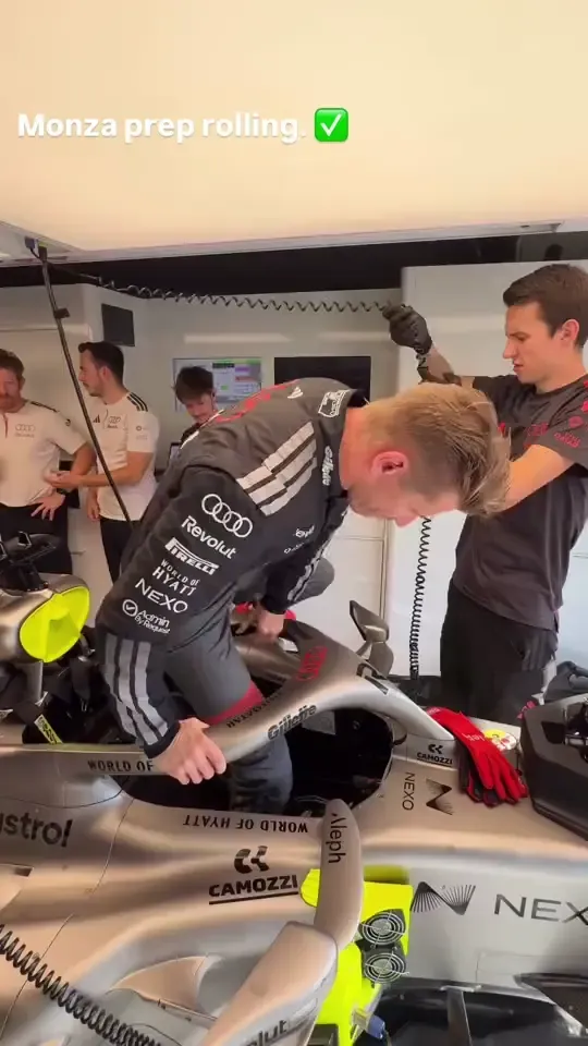 Audi Revolut F1® Team preparing sessions ahead of the first practice inside the garage at the Italian GP 2026 in Monza