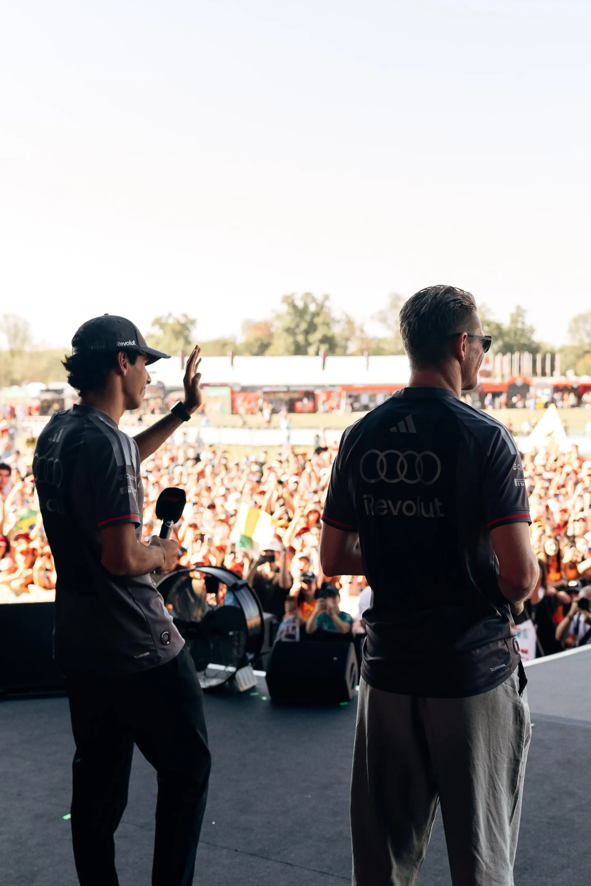 Audi Revolut F1® Team representative addressing fans at Monza