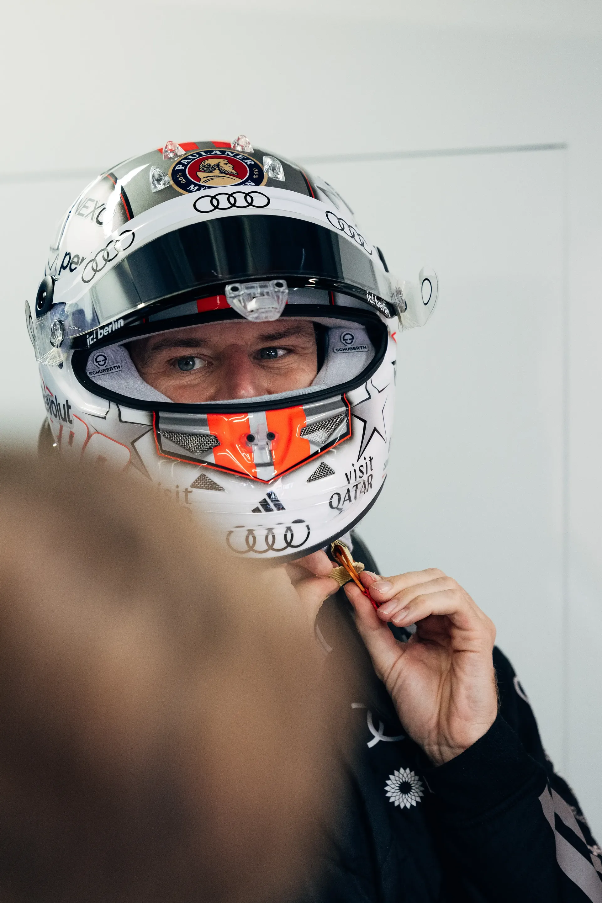 Audi Revolut F1® Team driver Nico Hulkenberg wearing his helmet