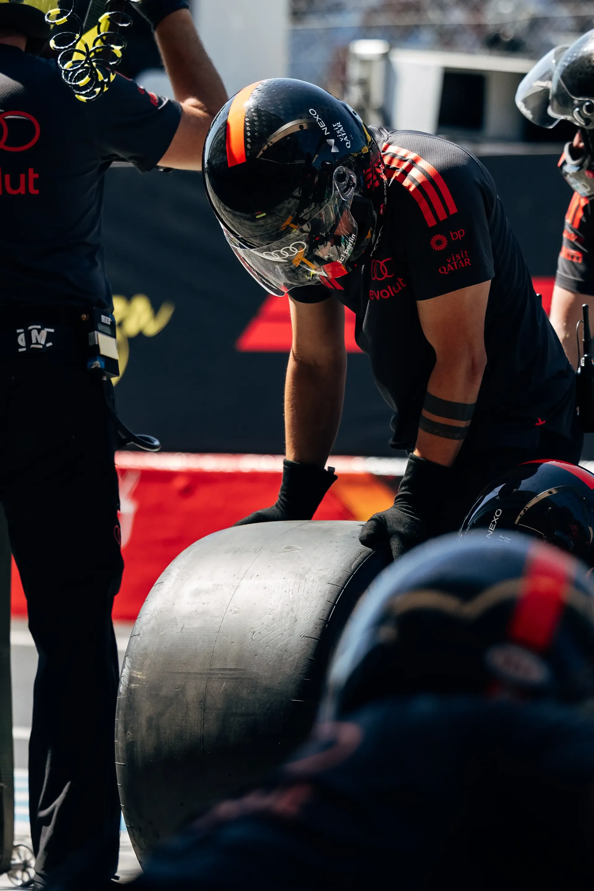Audi Revolut F1® Team mechanics preparing for a pit stop