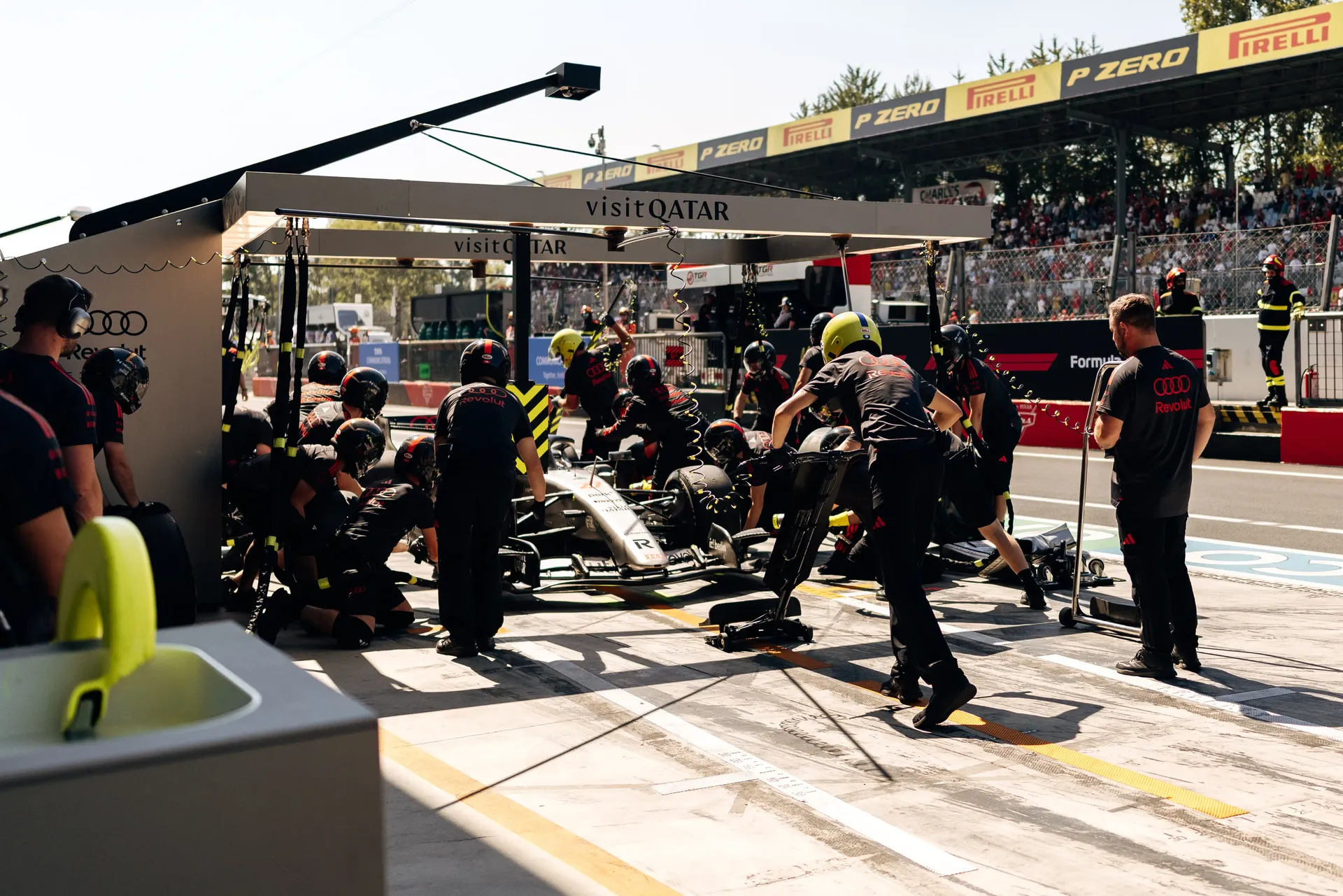 Audi Revolut F1® Team pit crew carrying out a pit stop