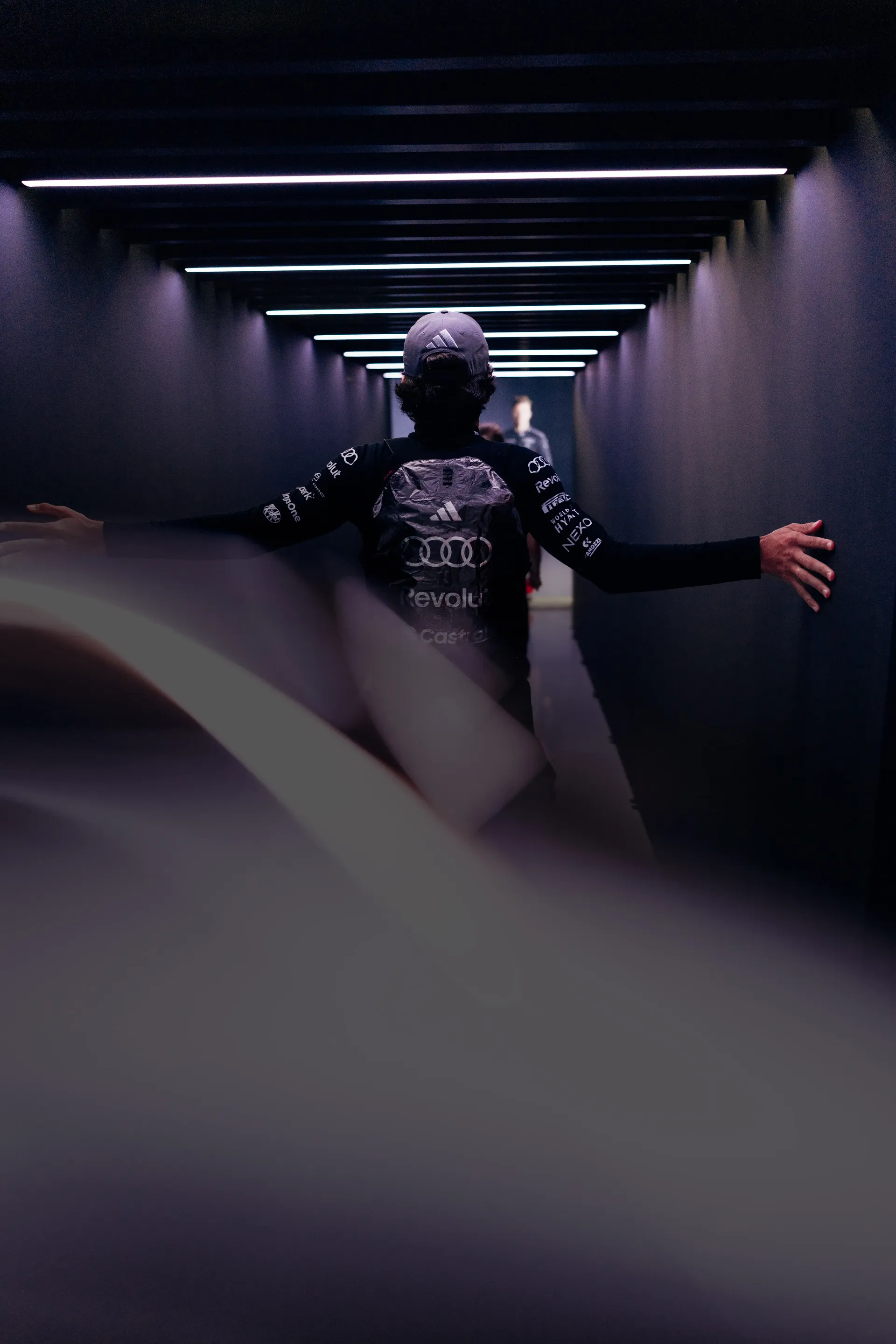 Audi Revolut F1® Team driver Gabriel Bortoleto walks inside the garage at the Italian GP 2026 