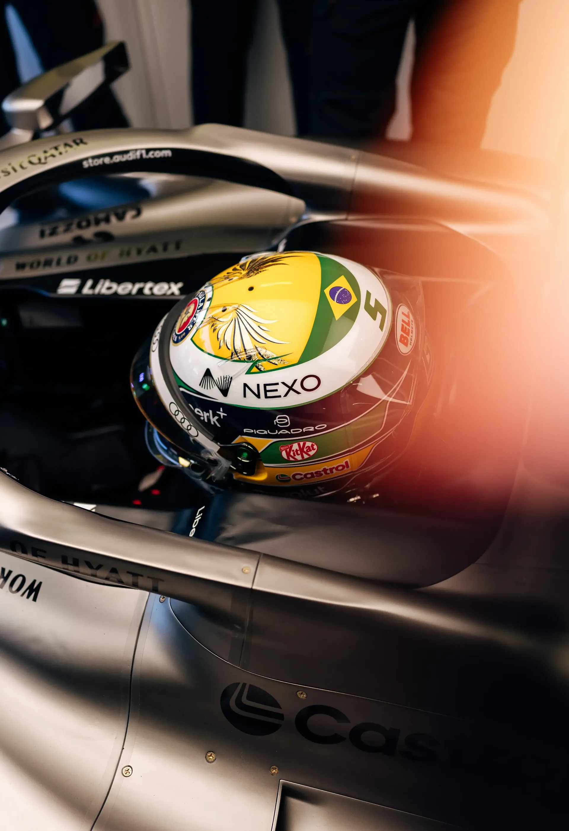 Cockpit Close-up of Audi Revolut F1® Team driver Gabriel Bortoleto inside the garage at the Italian GP 2026