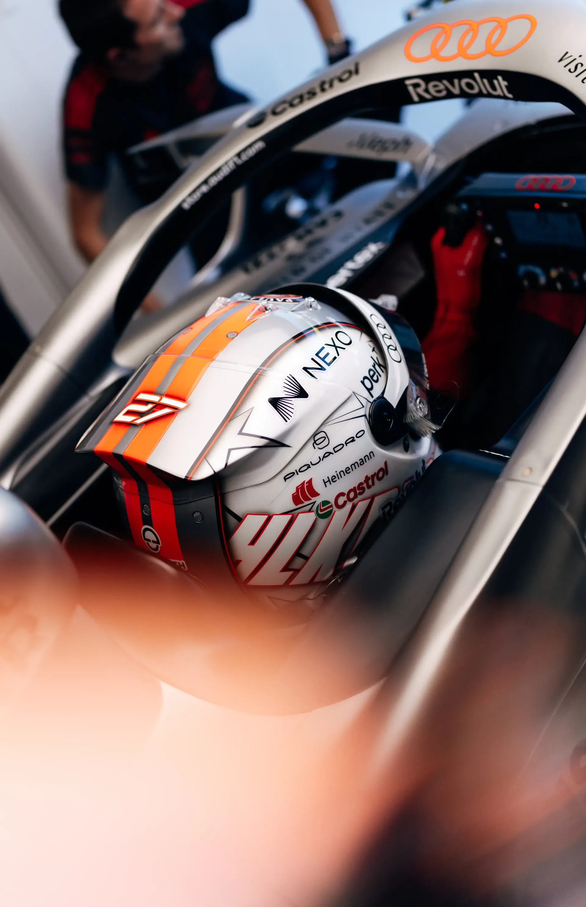 Cockpit Close-up of Audi Revolut F1® Team driver Nico Hulkneberg inside the garage at the Italian GP 2026