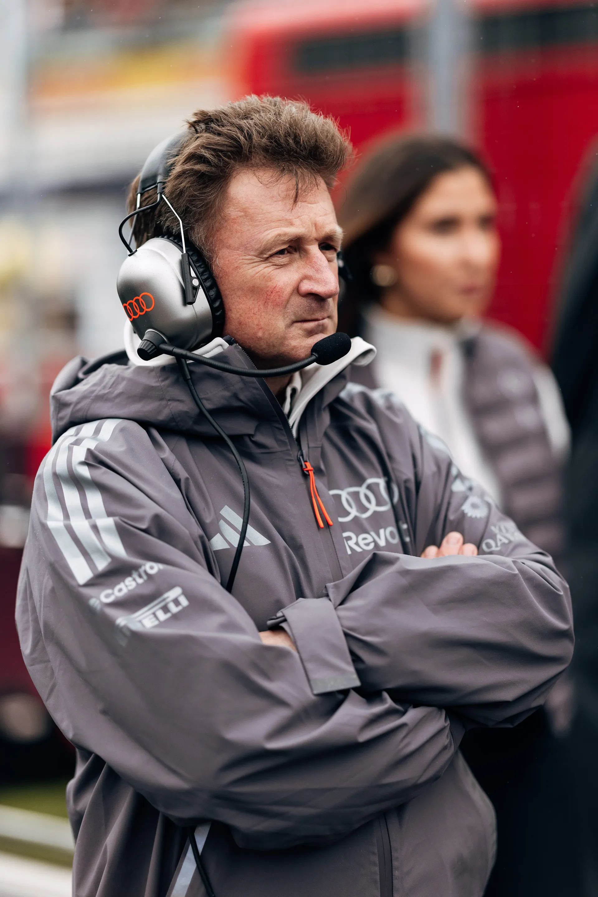 Close - up of Audi Revolut F1® Team racing director Allan McNish at the paddock in adidas Teamwear