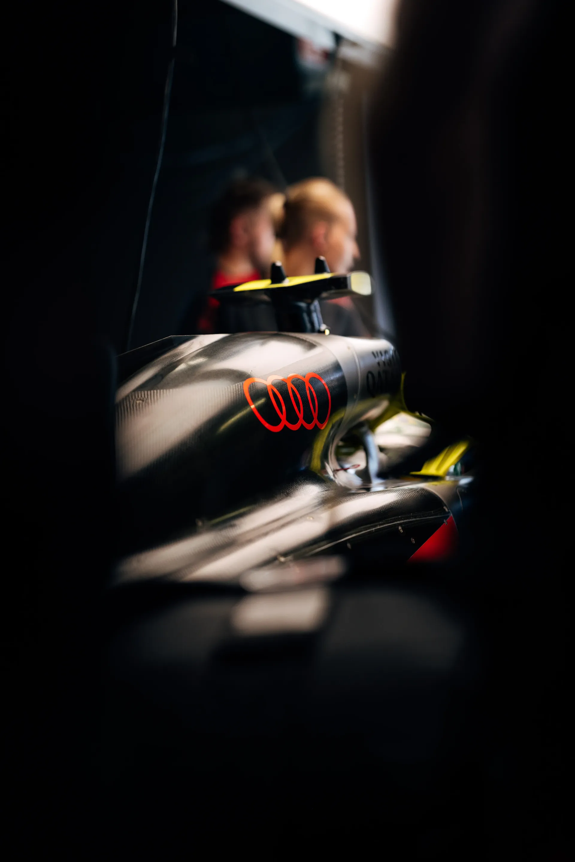 Audi Revolut F1® Team car being prepared inside the garage