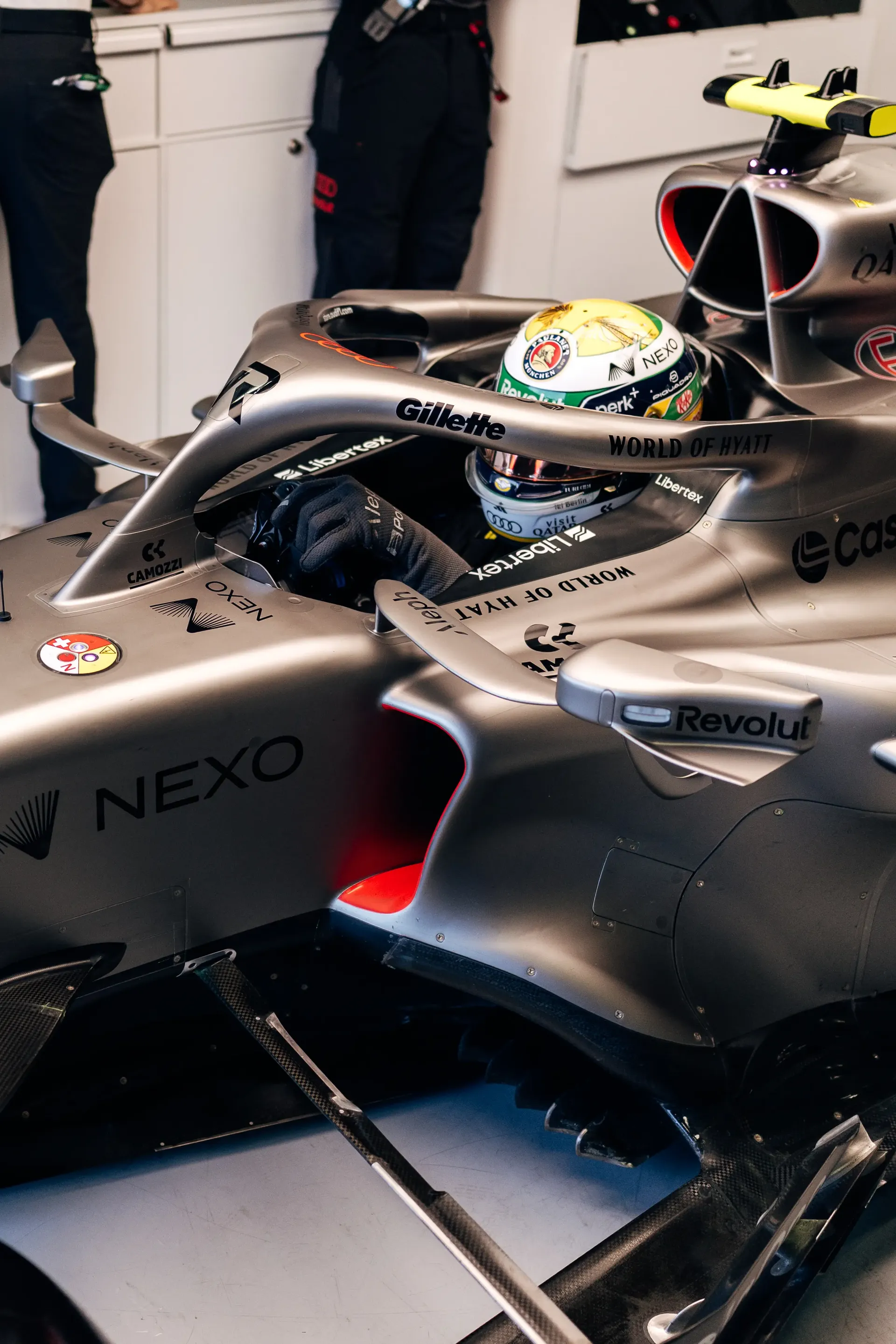 Audi Revolut F1® Team driver Gabriel Bortoleto inside the cockpit of the Aud R26