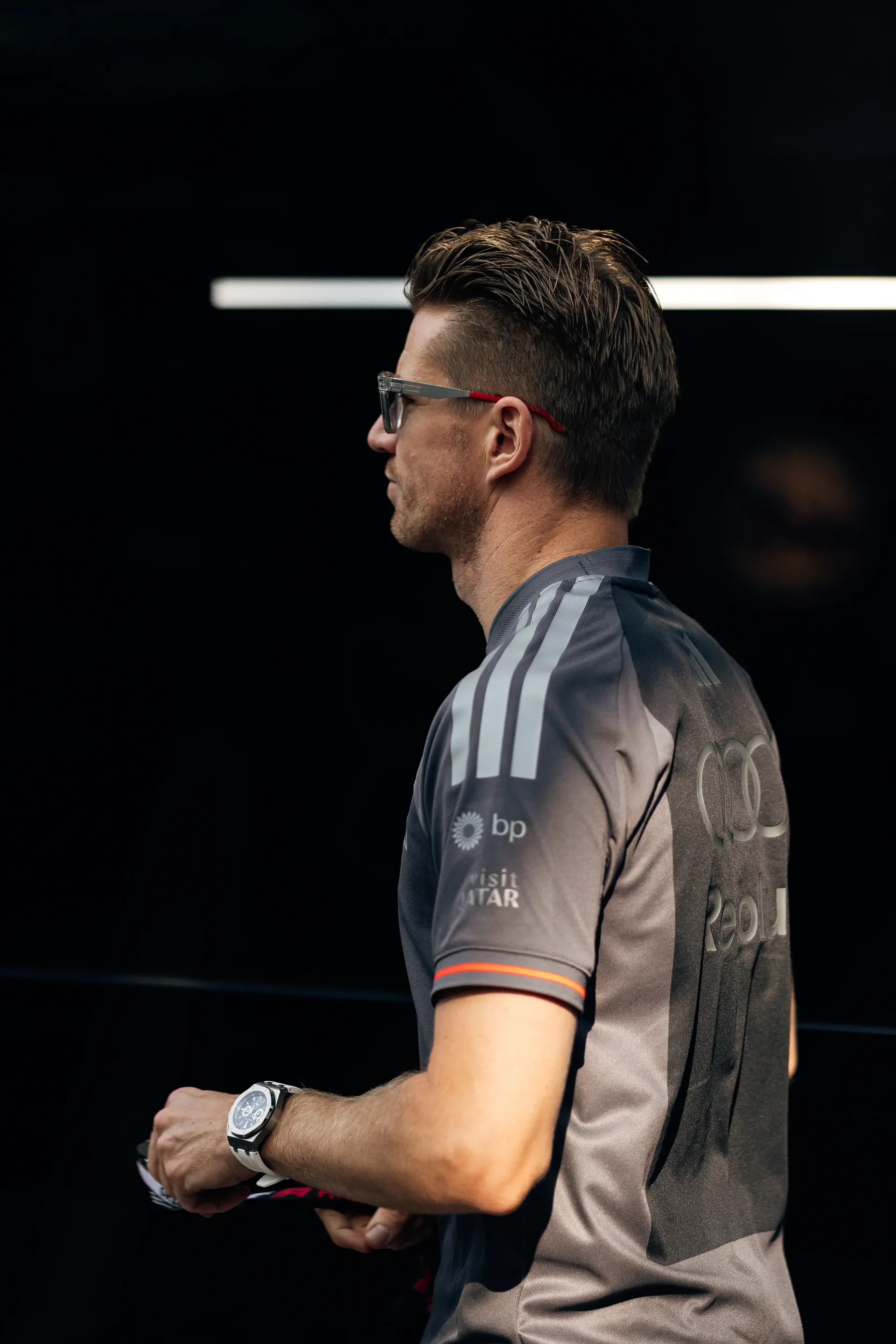 Side profile portrait of Gabriel Bortoleto, driver of the Audi Revolut F1® Team, during paddock arrival at Monza.