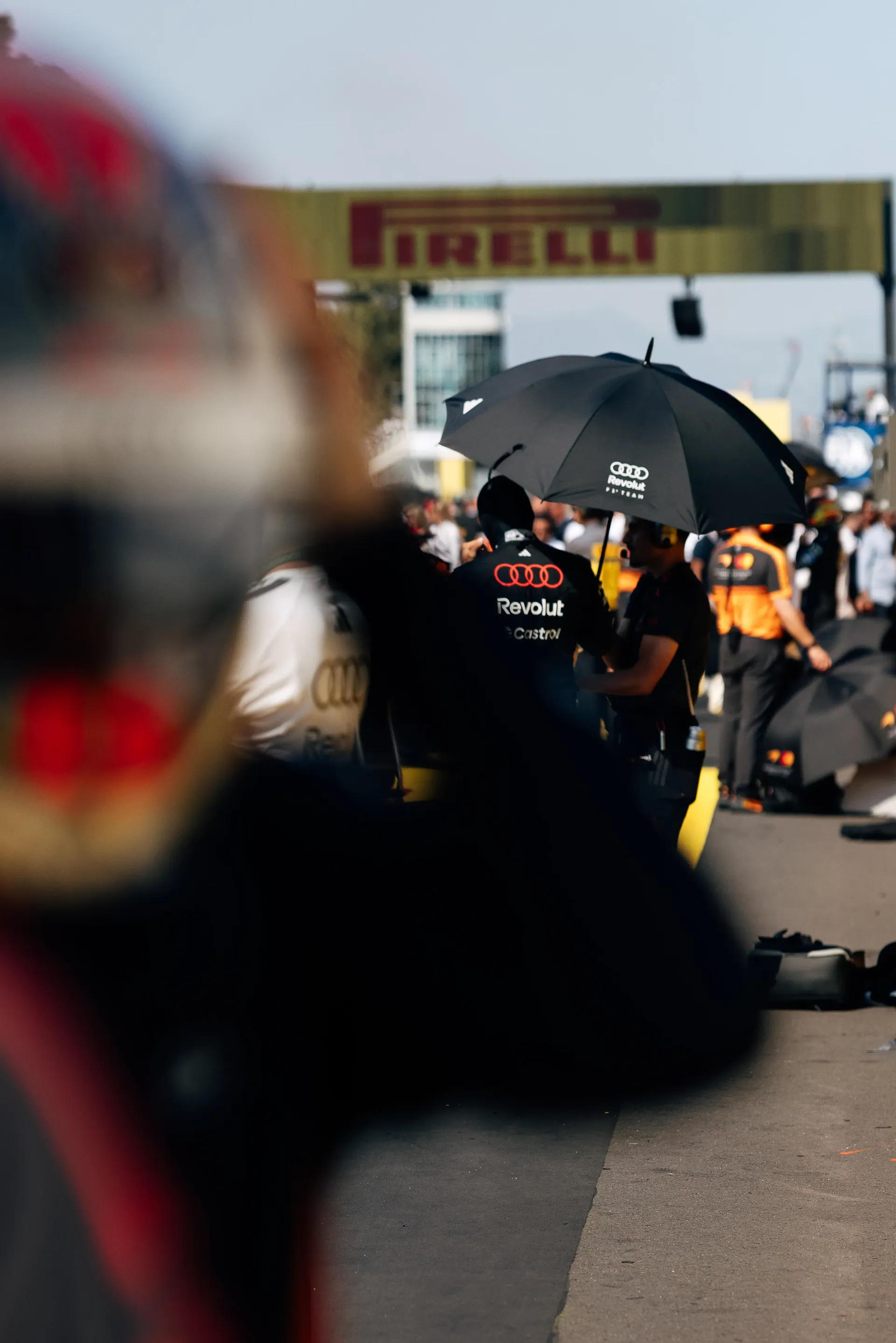 Audi Revolut F1® Team mechanics in the Monza pit lane