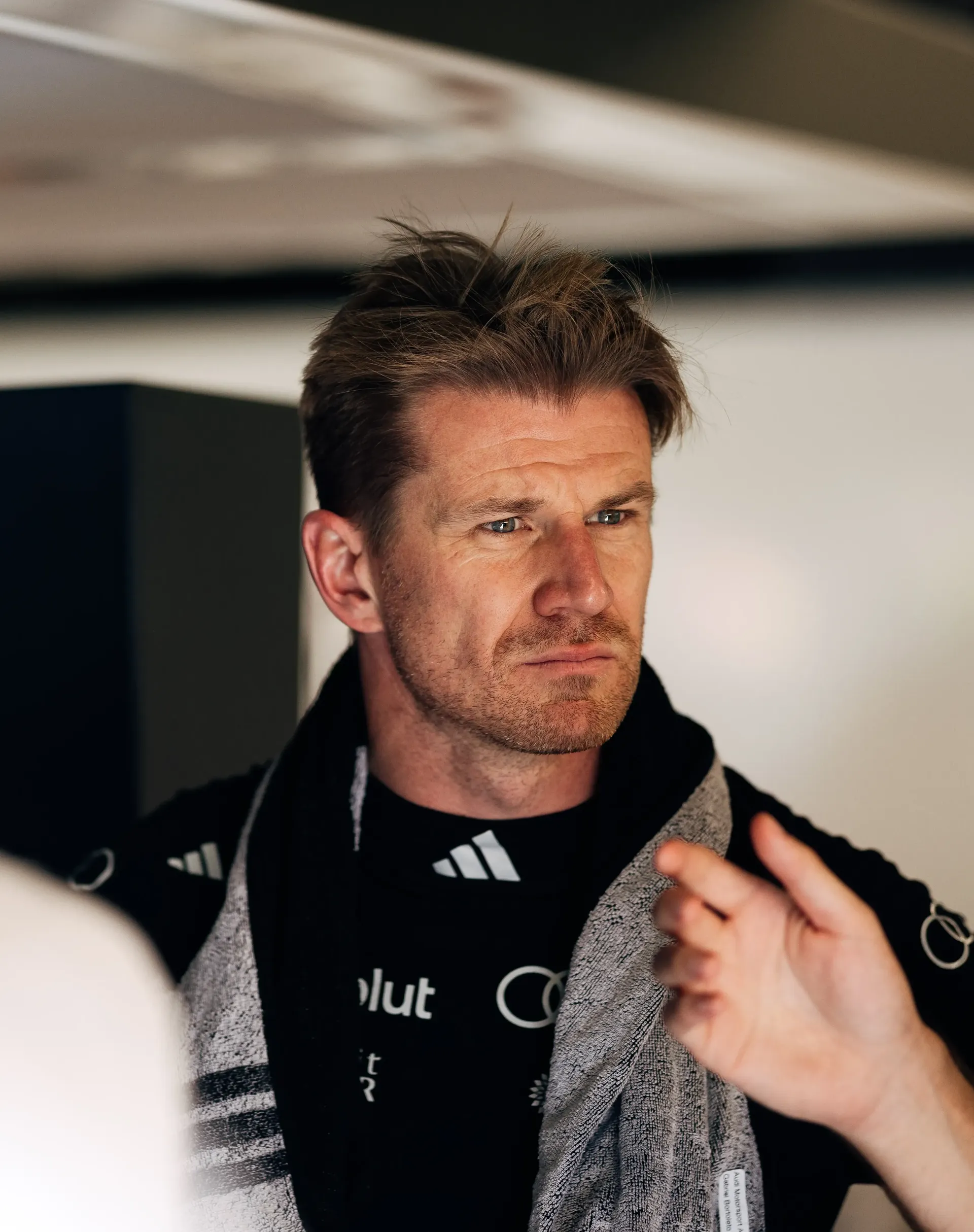 Audi Revolut F1® Team driver Nico Hulkneberg team member in the garage at Monza