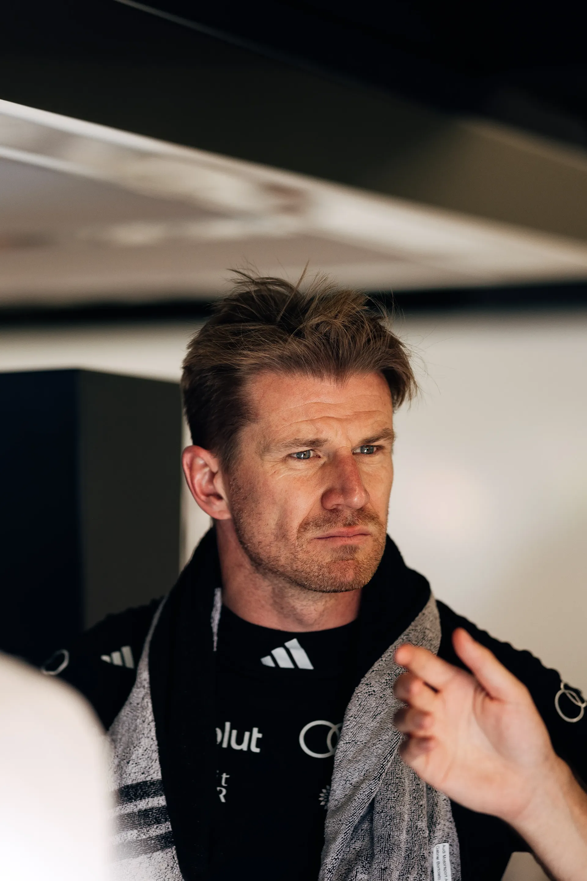 Audi Revolut F1® Team driver Nico Hulkneberg team member in the garage at Monza