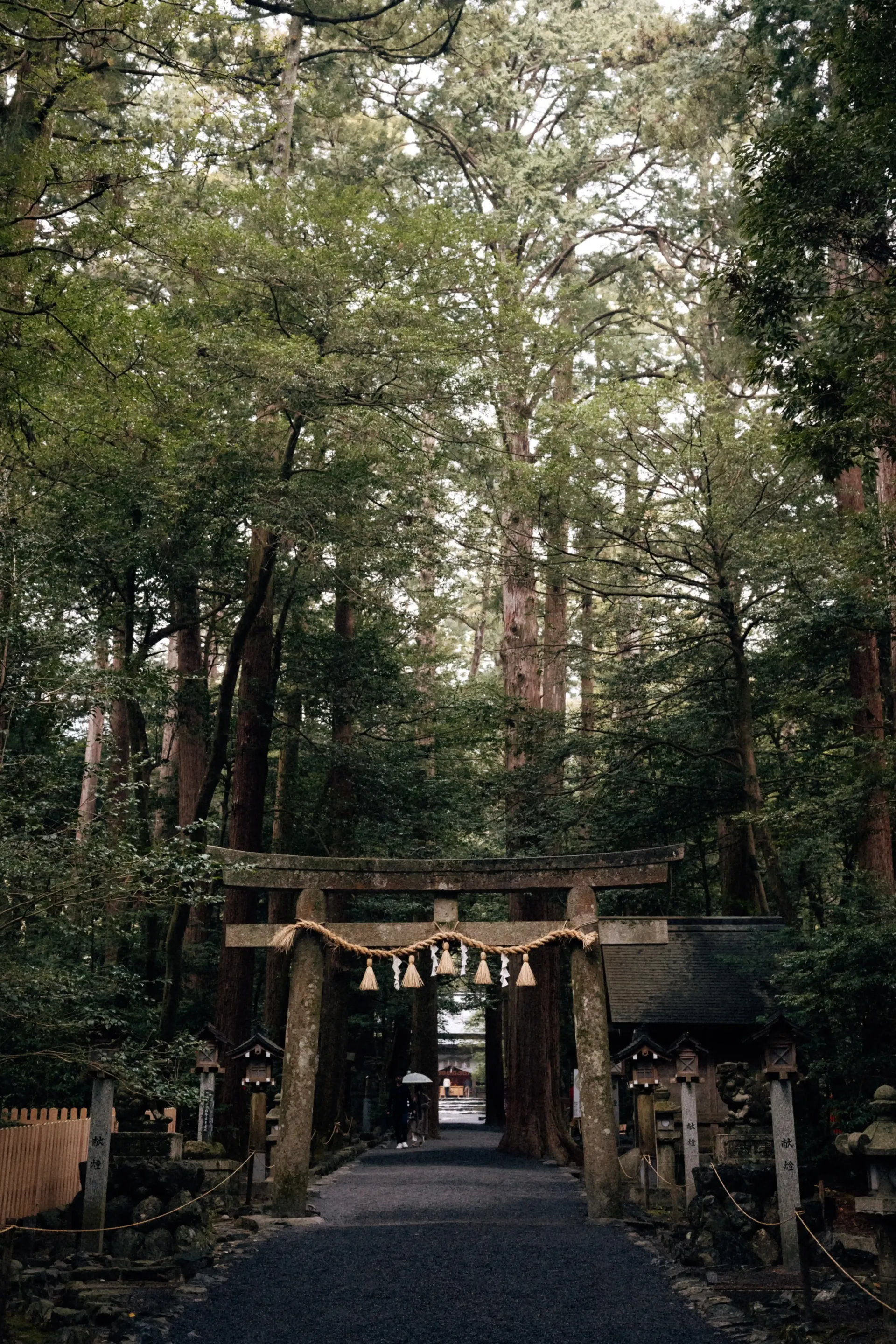 Traditional Japanese torii gate at a forest shrine in Suzuka near Suzuka Circuit at the Japanese Grand Prix weekend 2026