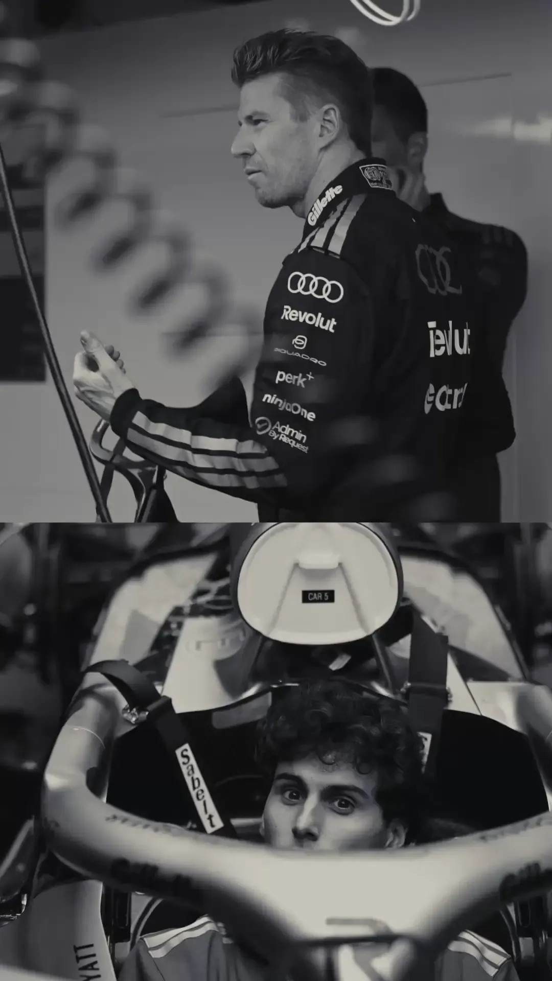 Drivers of the Audi Revolut F1® Team fitting session inside the Garage at the Japanese Grand Prix in Suzuka
