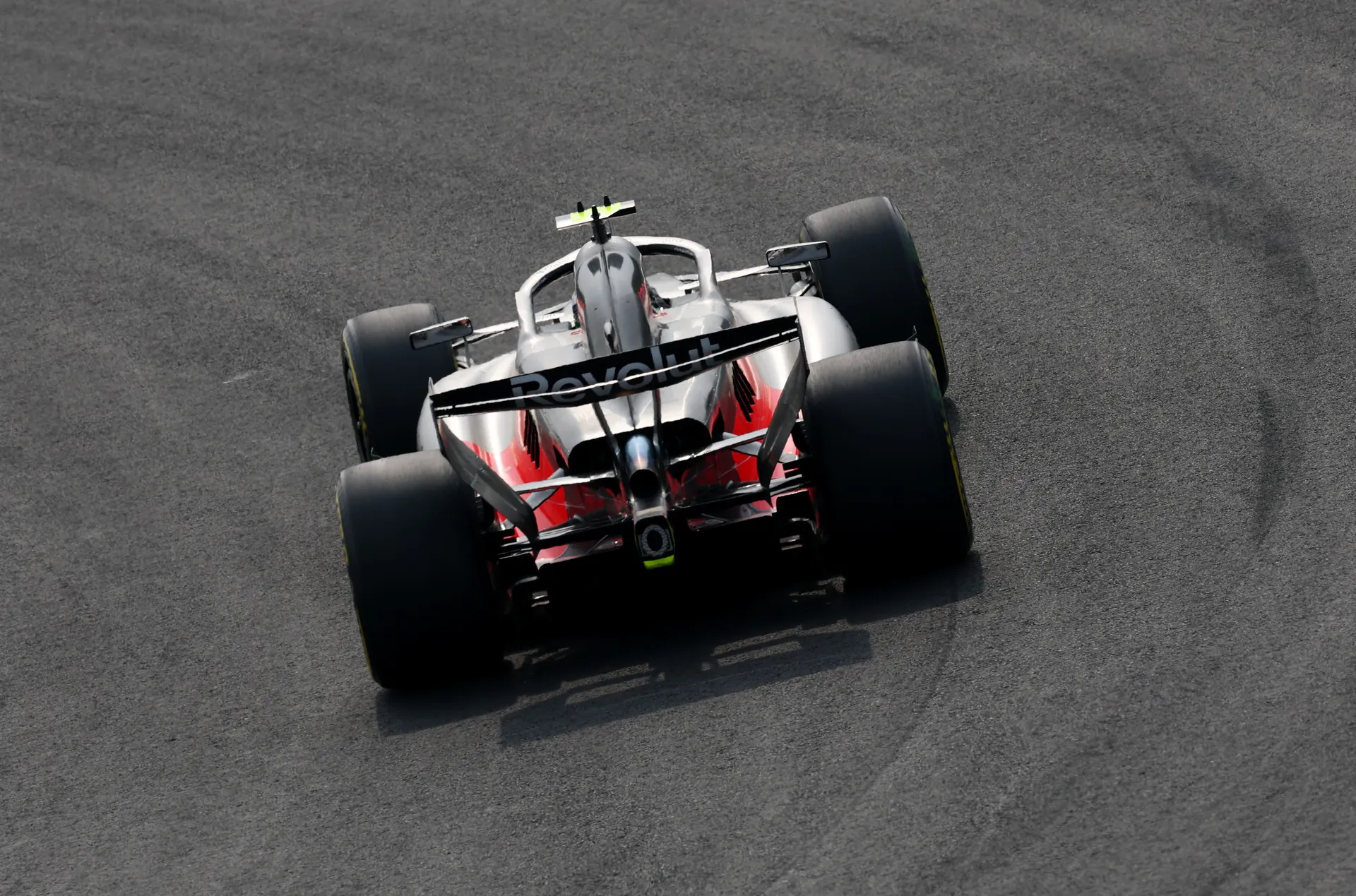 Rear view of an Audi Revolut F1® Team car running on track during the Japanese Grand Prix at Suzuka.