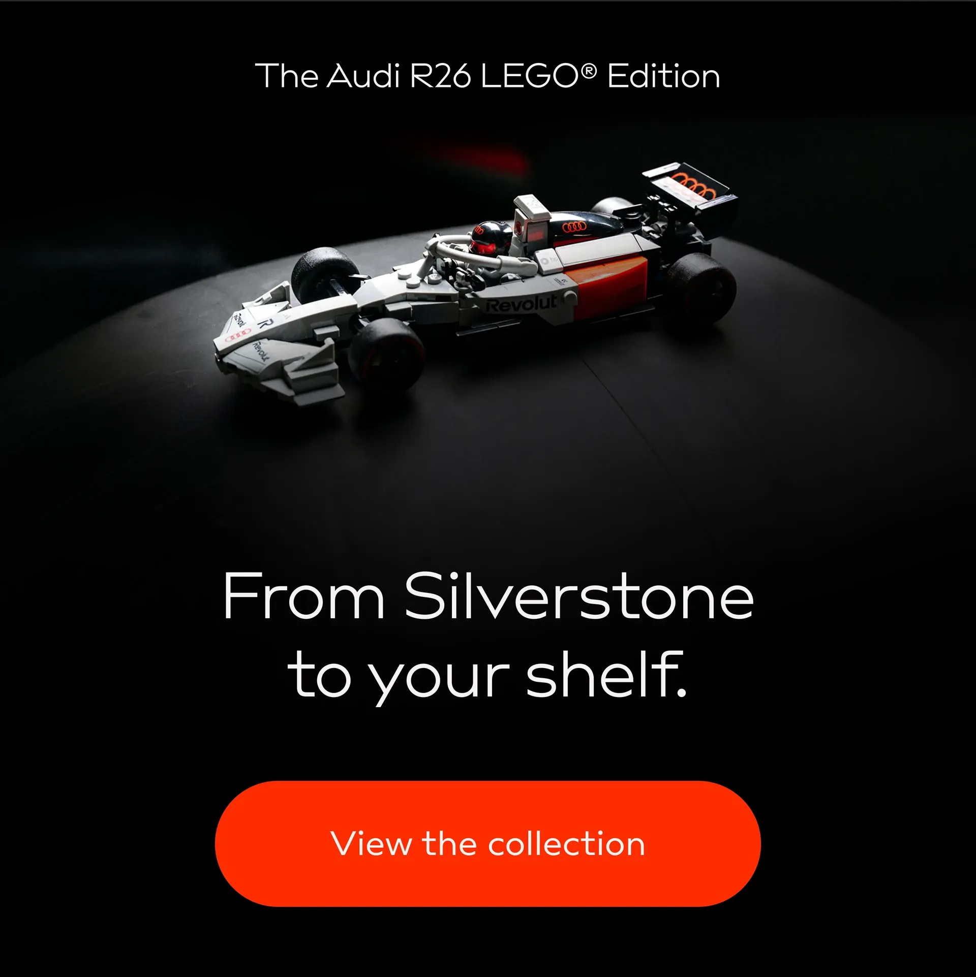 Close Up of the Audi Revolut F1® Team car Audi R26 miniature LEGO edition