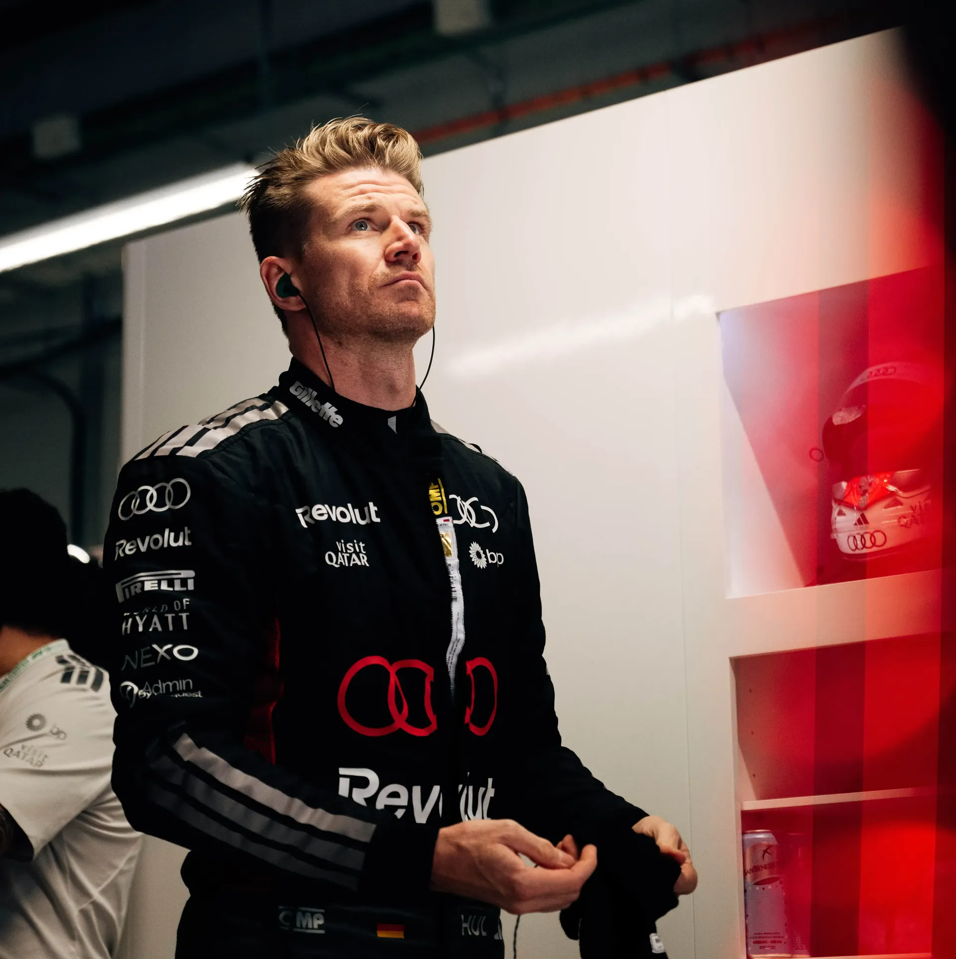 Nico Hulkenberg of the Audi Revolut F1® Team watching the timing screens in the garage in Madrid
