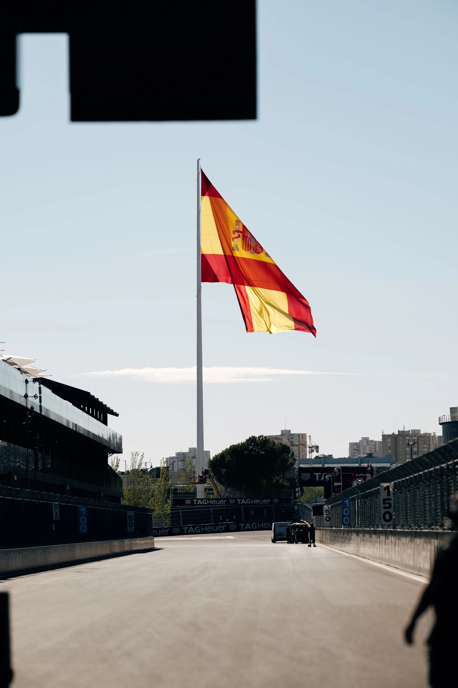Spanish flag flying over the Madring straight ahead of the Audi Revolut F1® Team race weekend
