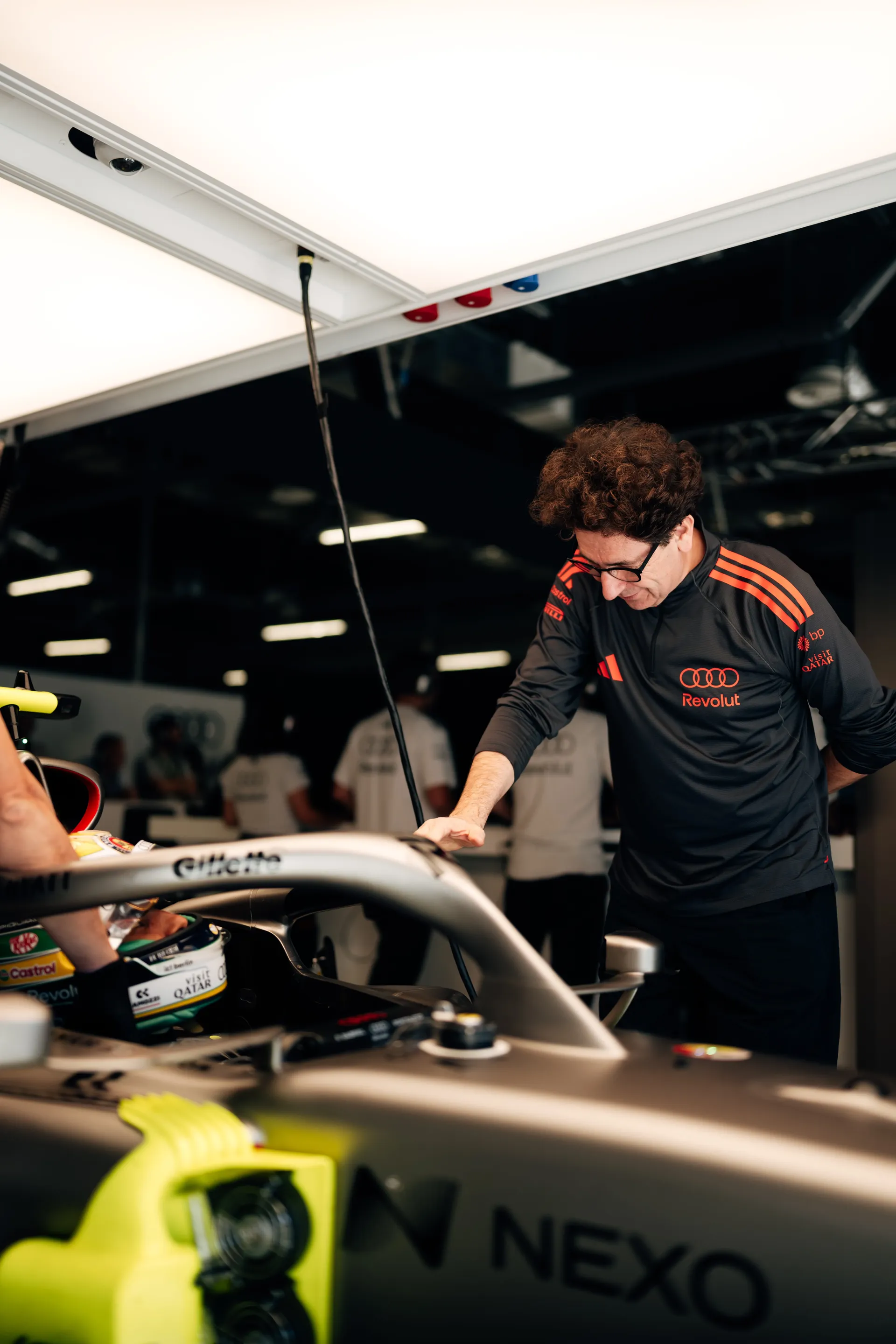 Audi Revolut F1® Team team principal Mattia Binotto at the cockpit before the session in Madrid