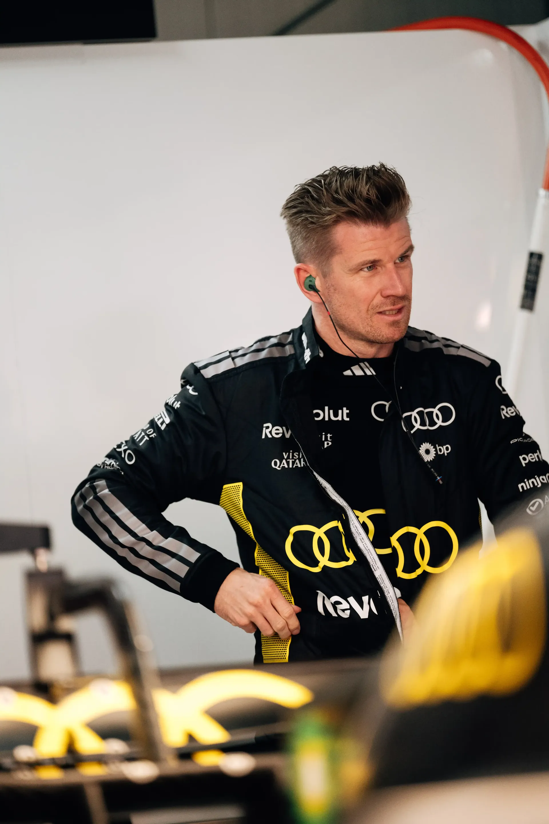 Nico Hulkenberg driver at the Audi Revolut F1® Team walks outside the garage at the Monaco Grand Prix 2026