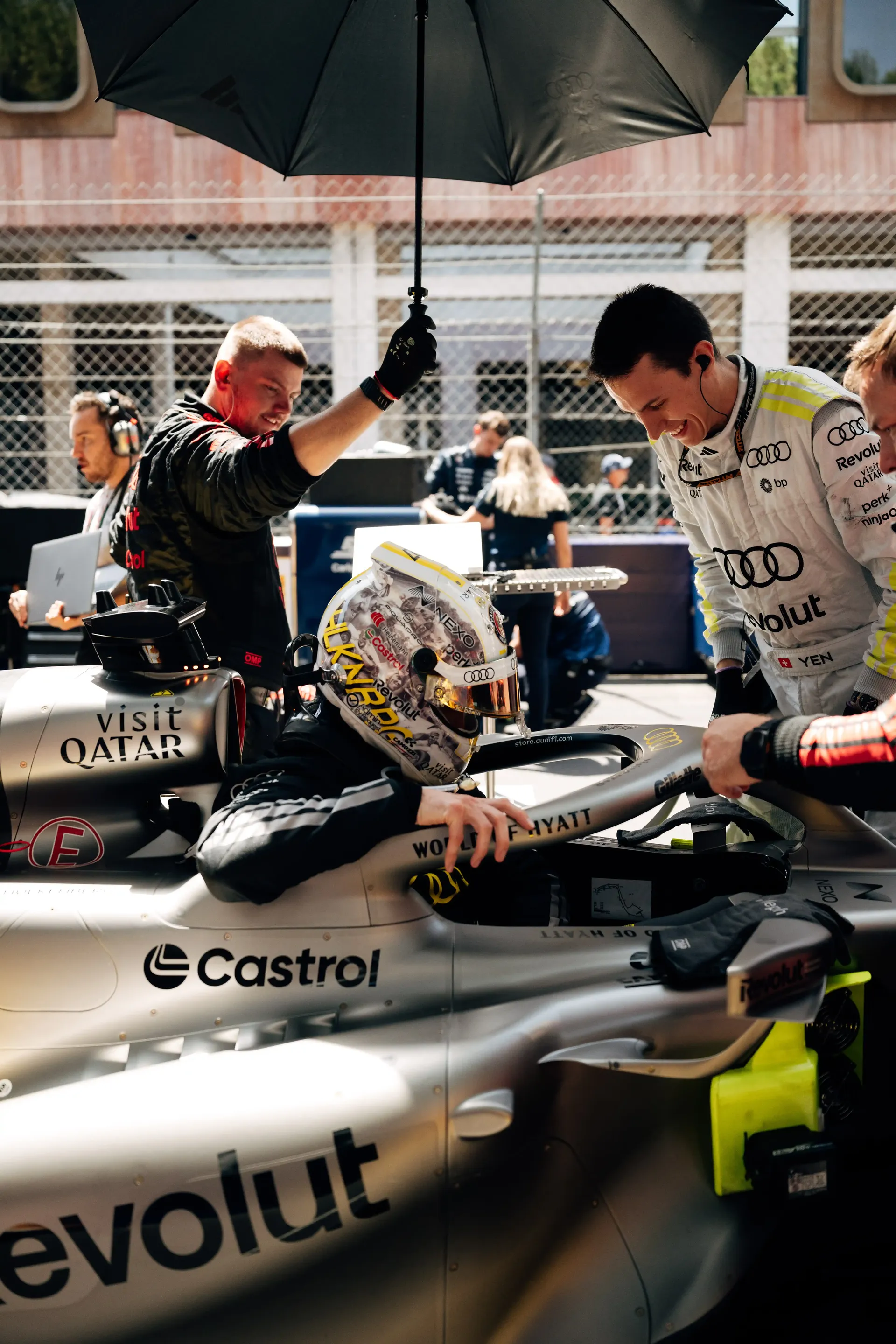 Audi Revolut F1® Team driver Nico Hulkenberg climbs into car R26 on the Monaco Grand Prix grid before the race start.