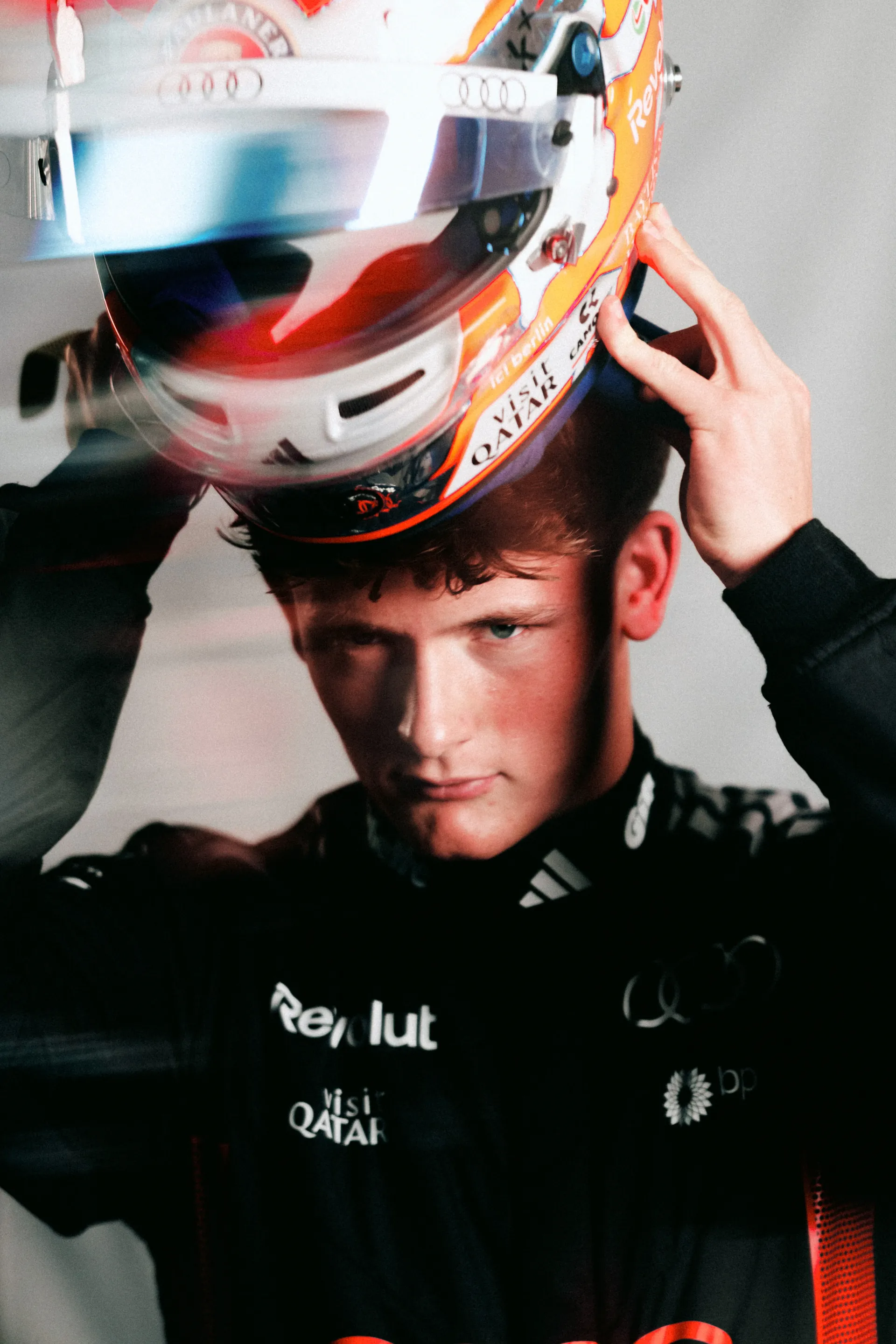 Portrait of Freddie Slater in Audi Revolut F1® Team race kit at the Mexico City Grand Prix