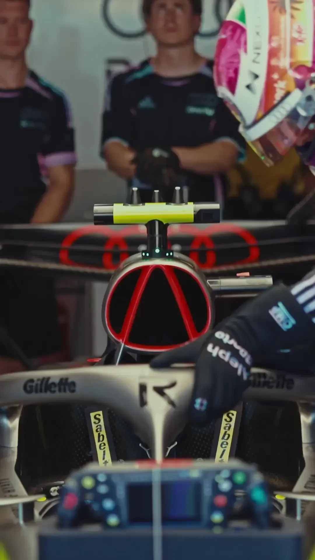 Gabriel Bortoleto jump into the  Audi Revolut F1® Team car getting ready for FP1 in Miami