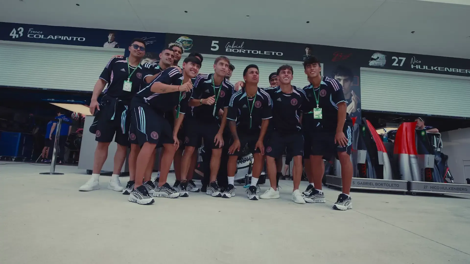 Nico Hulkenberg and Gabriel Bortoleto share their day with the Inter Miami players at the paddock of the Audi Revolut F1® Team