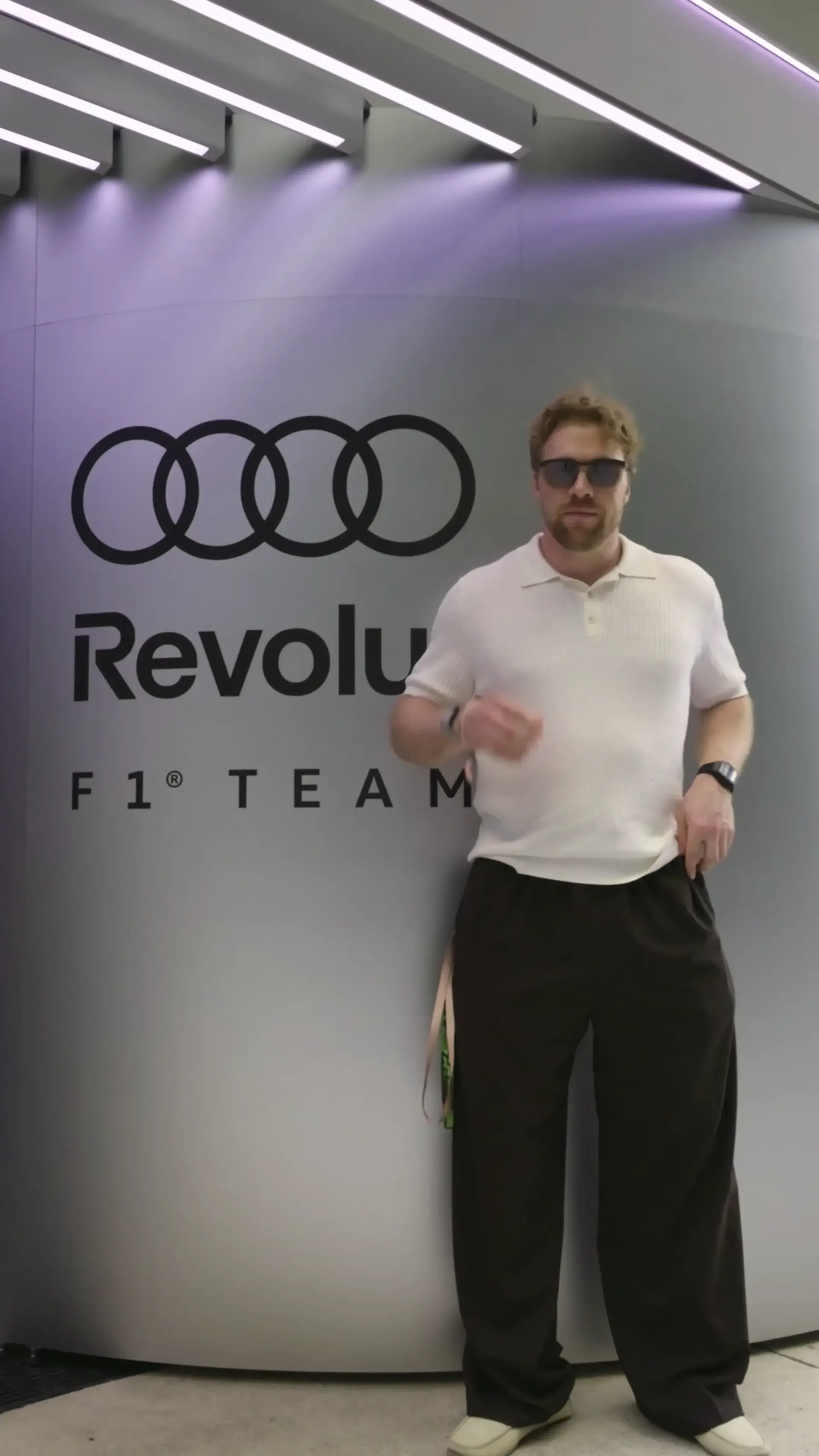 Aleksander Aamodt Kilde visits the Audi Revolut F1® Team paddock during the 2026 Miami Grand Prix.
