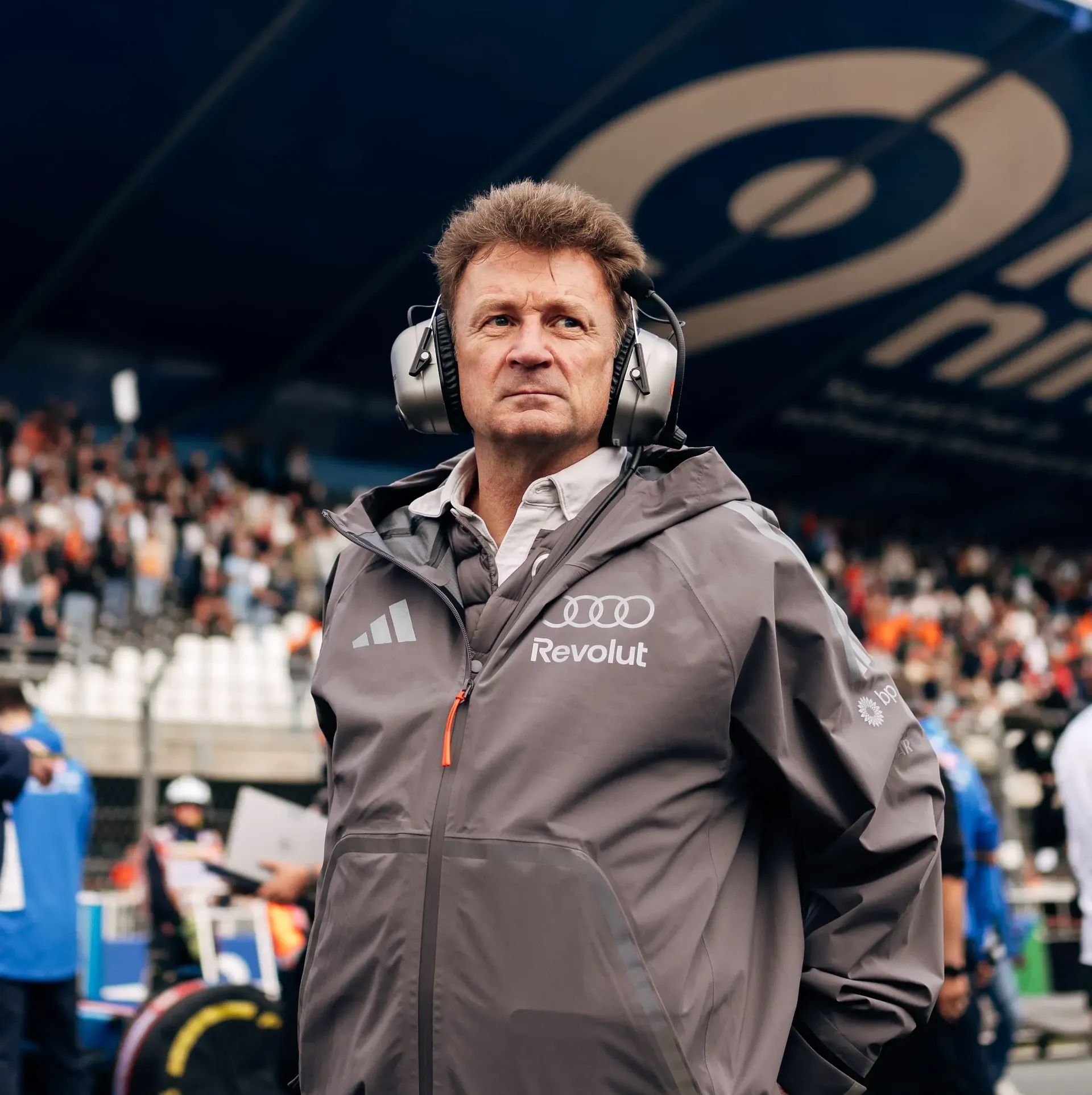 Audi Revolut F1® Racing Director Allan McNish on the grid with grandstands in the background at Zandvoort