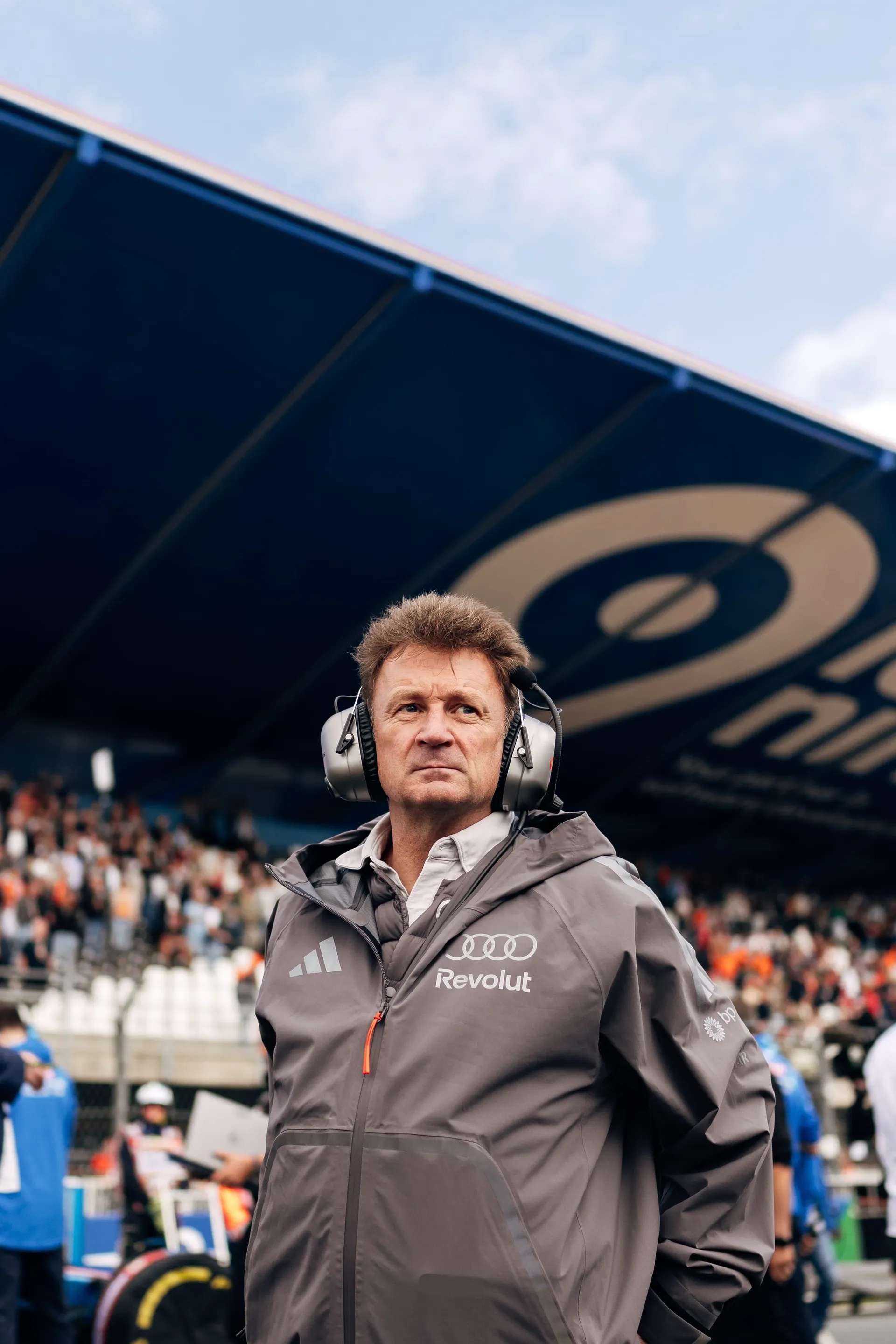 Audi Revolut F1® Racing Director Allan McNish on the grid with grandstands in the background at Zandvoort