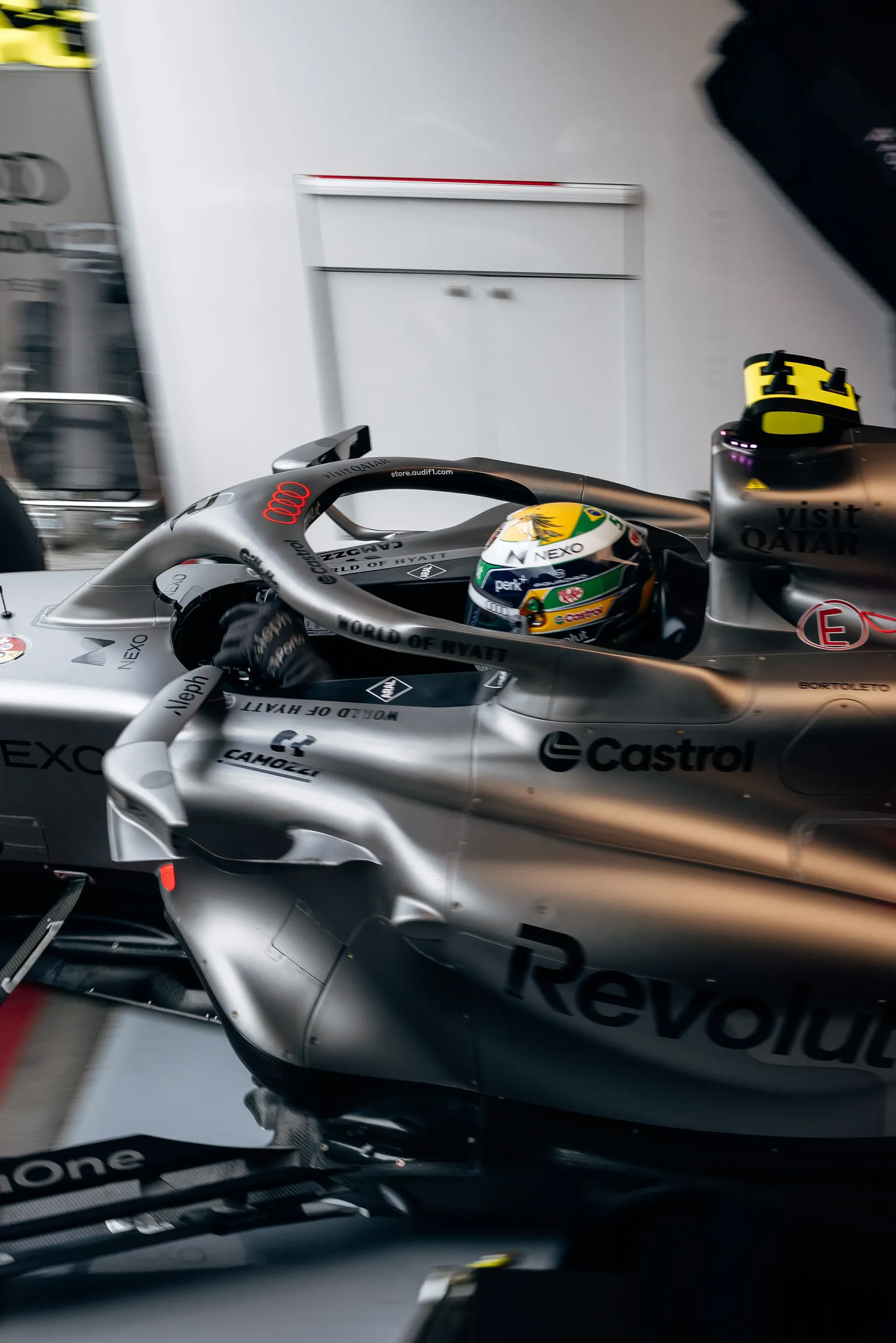 Gabriel Bortoleto in the cockpit of his Audi Revolut F1® Team car leaving the garage at Zandvoort