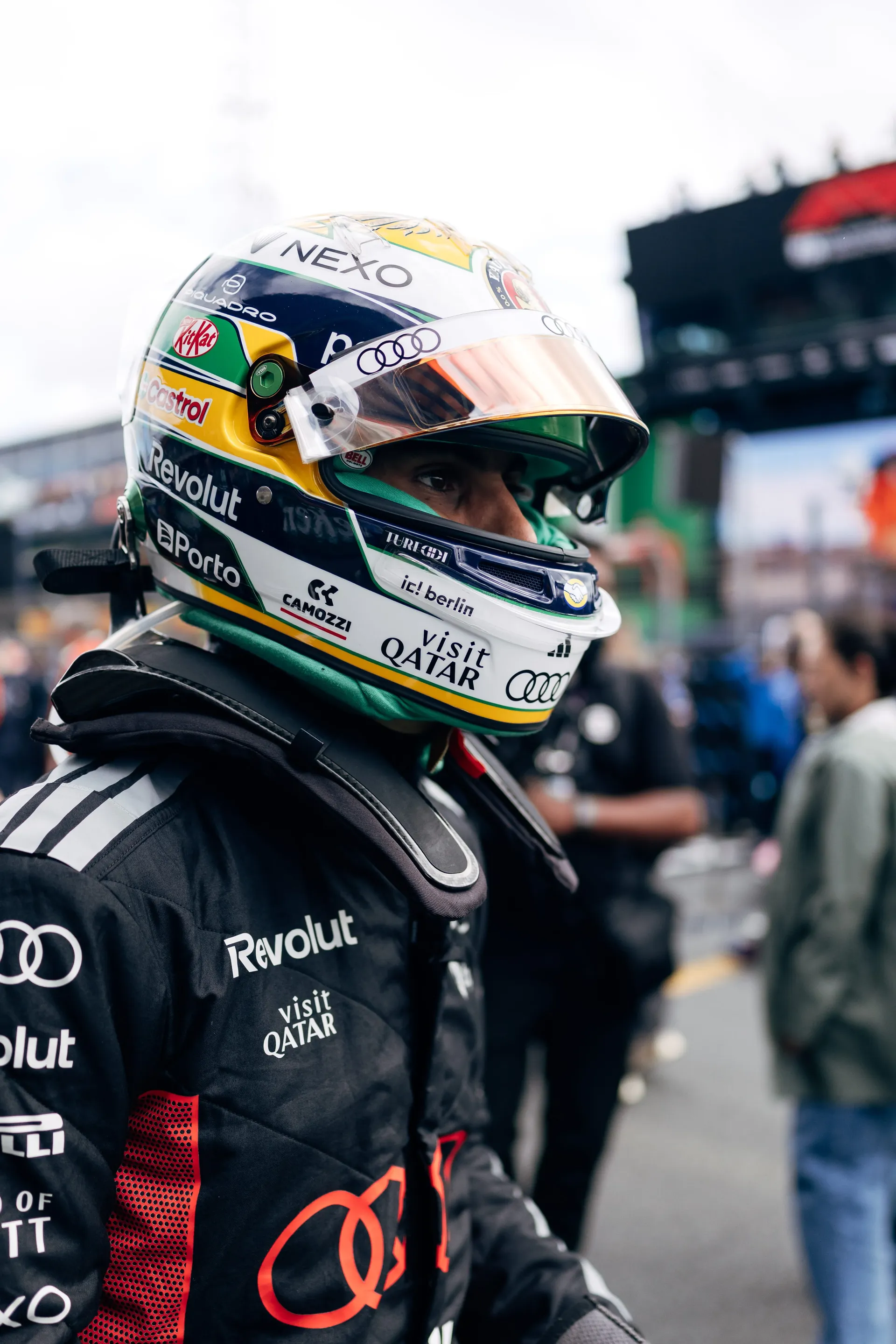 Gabriel Bortoleto in his helmet on the grid at Zandvoort, Audi Revolut F1® Team