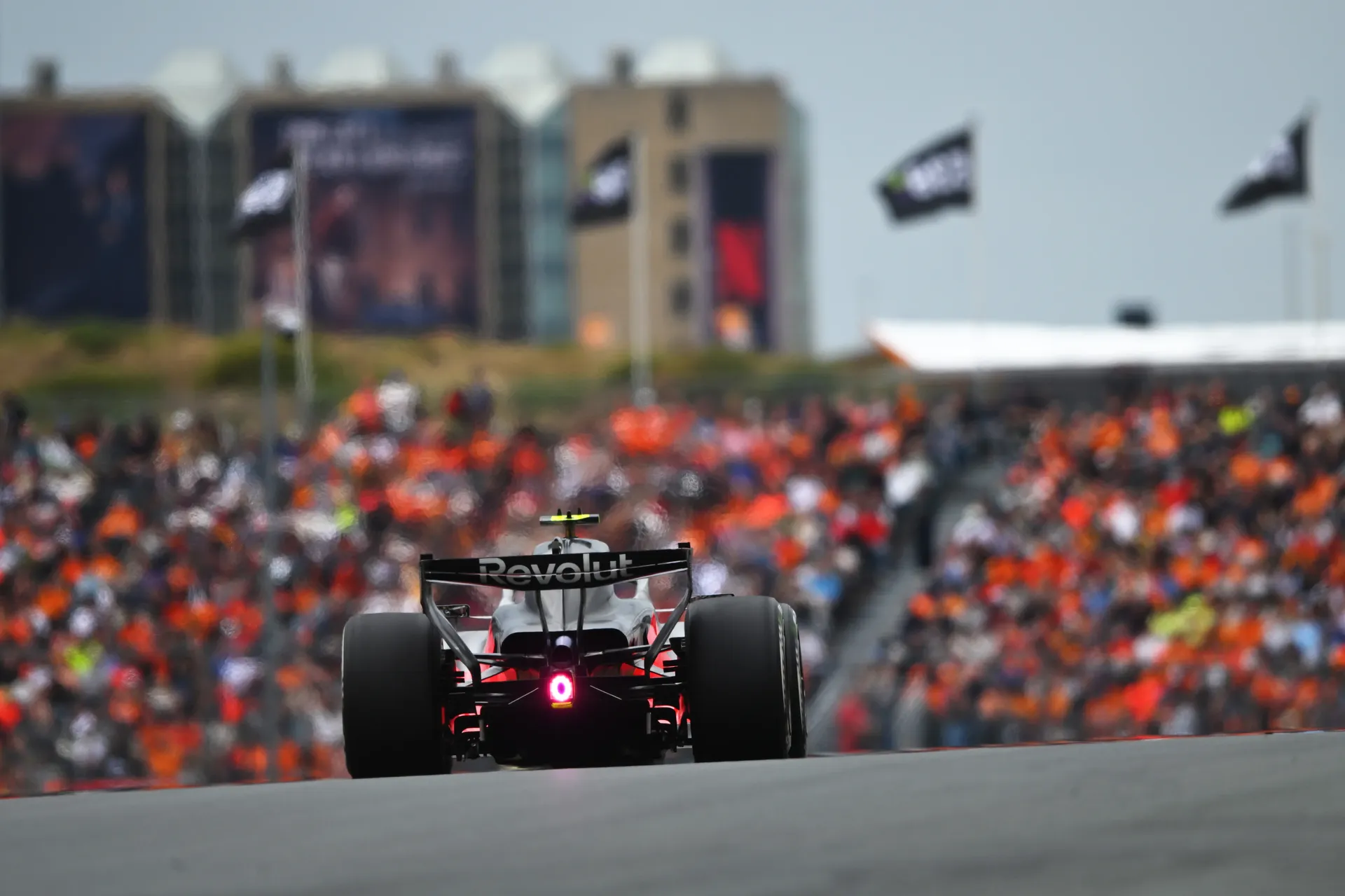 Audi Revolut F1® Team car on track at Zandvoort with grandstand crowd in background