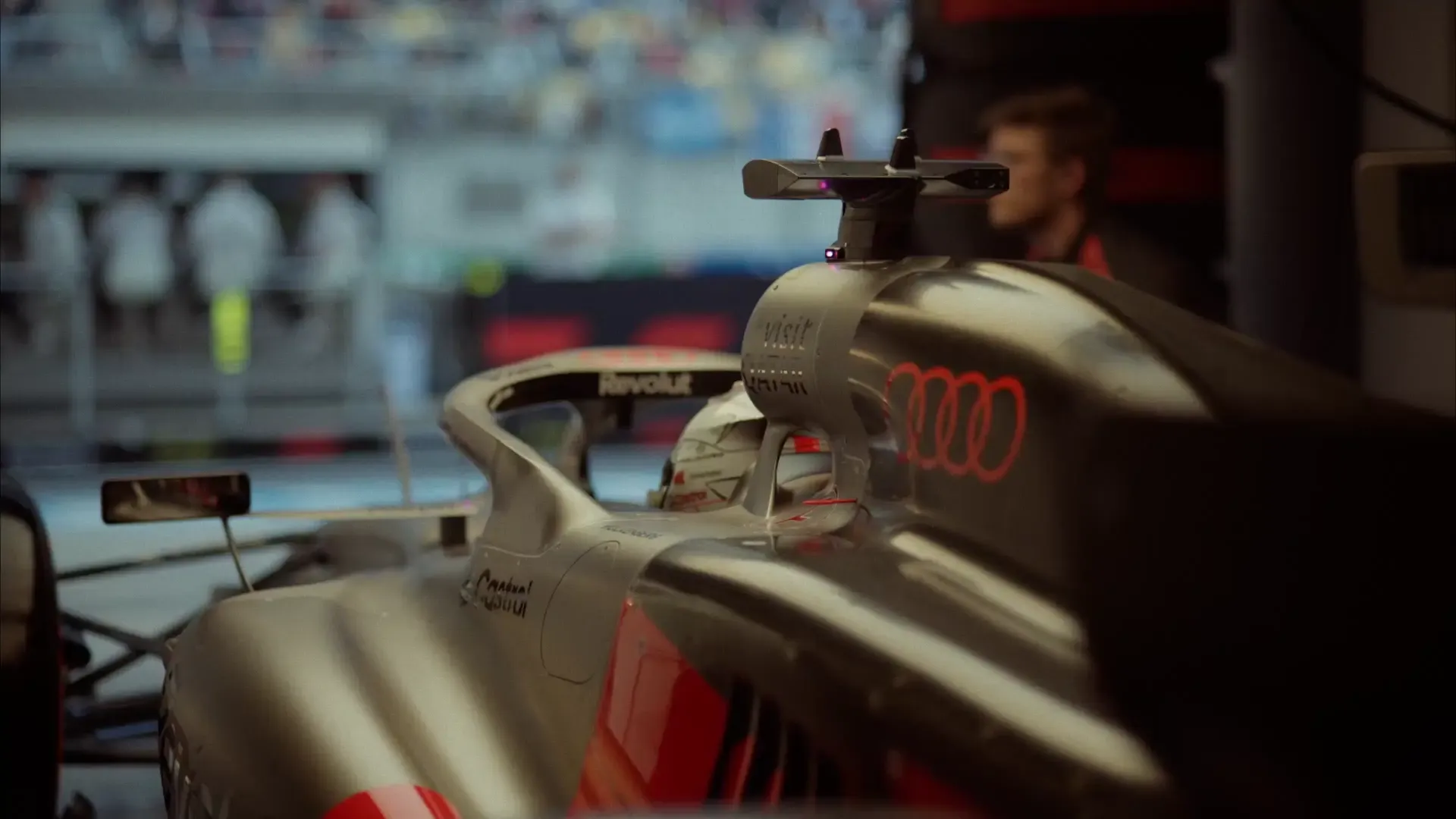 Rearview Close up ot the the Audi Revolut F1® Team car leaving the garage at the Chinese Grand Prix racetrack in Shanghai