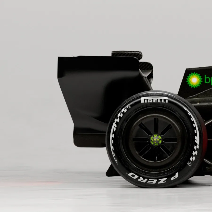 Detail close up side view of the Audi Revolute F1 Team R26 car in studio