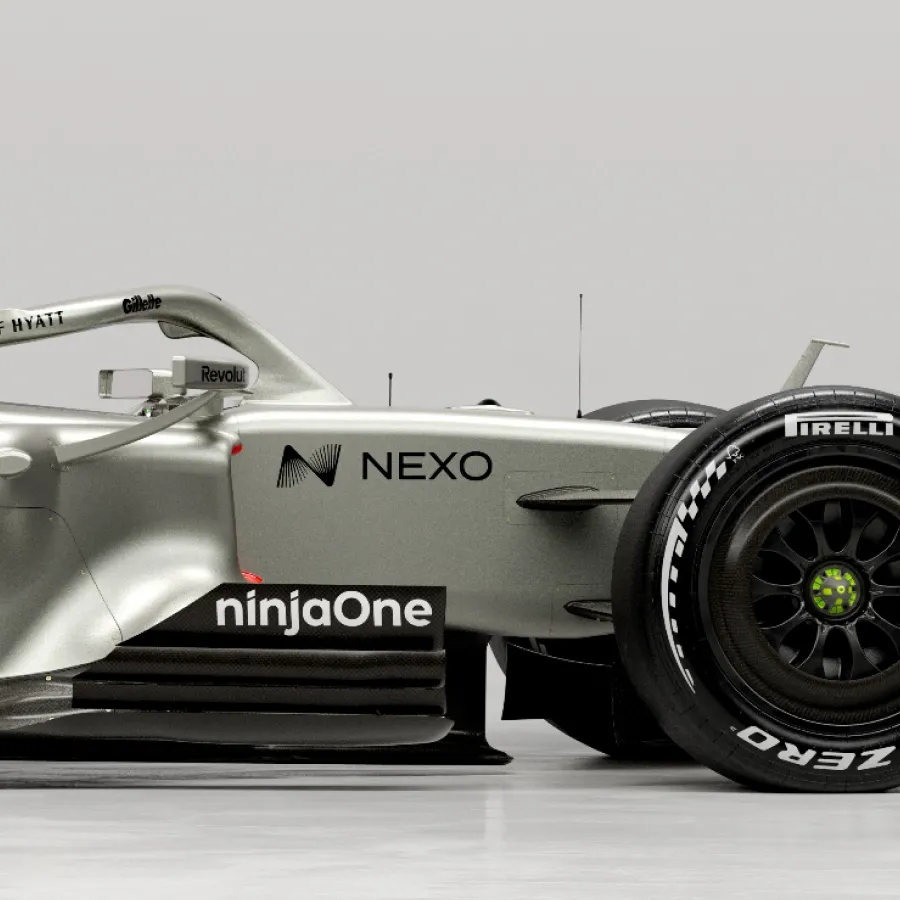 Detail close up side view of the Audi Revolute F1 Team R26 car in studio