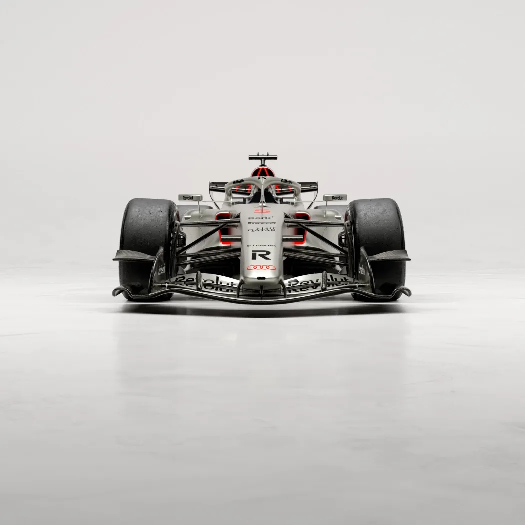 Front view of the Audi R26 in the studio