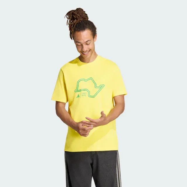 Yellow T-shirt with a green outline graphic, adidas x Audi Revolut F1® Team Sampa Soul collection