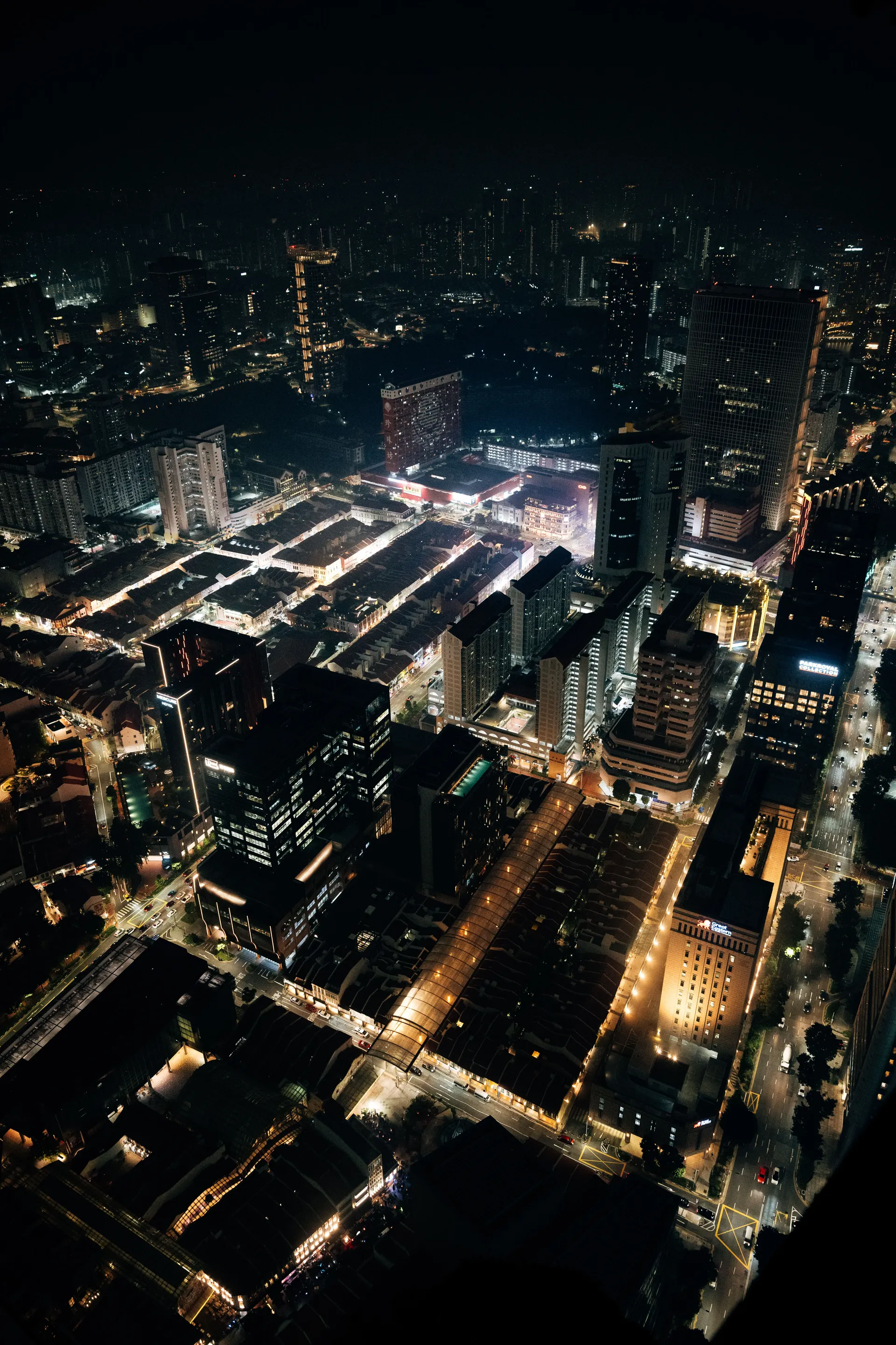 Night-time aerial view of Singapore city centre